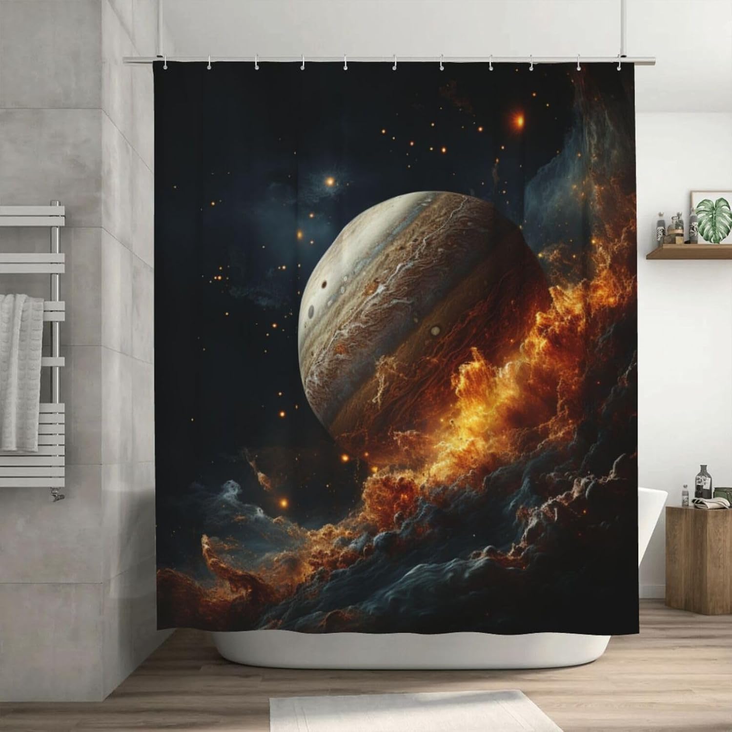Flame Planet Shower Curtain Set 72x72in with 12 Hooks