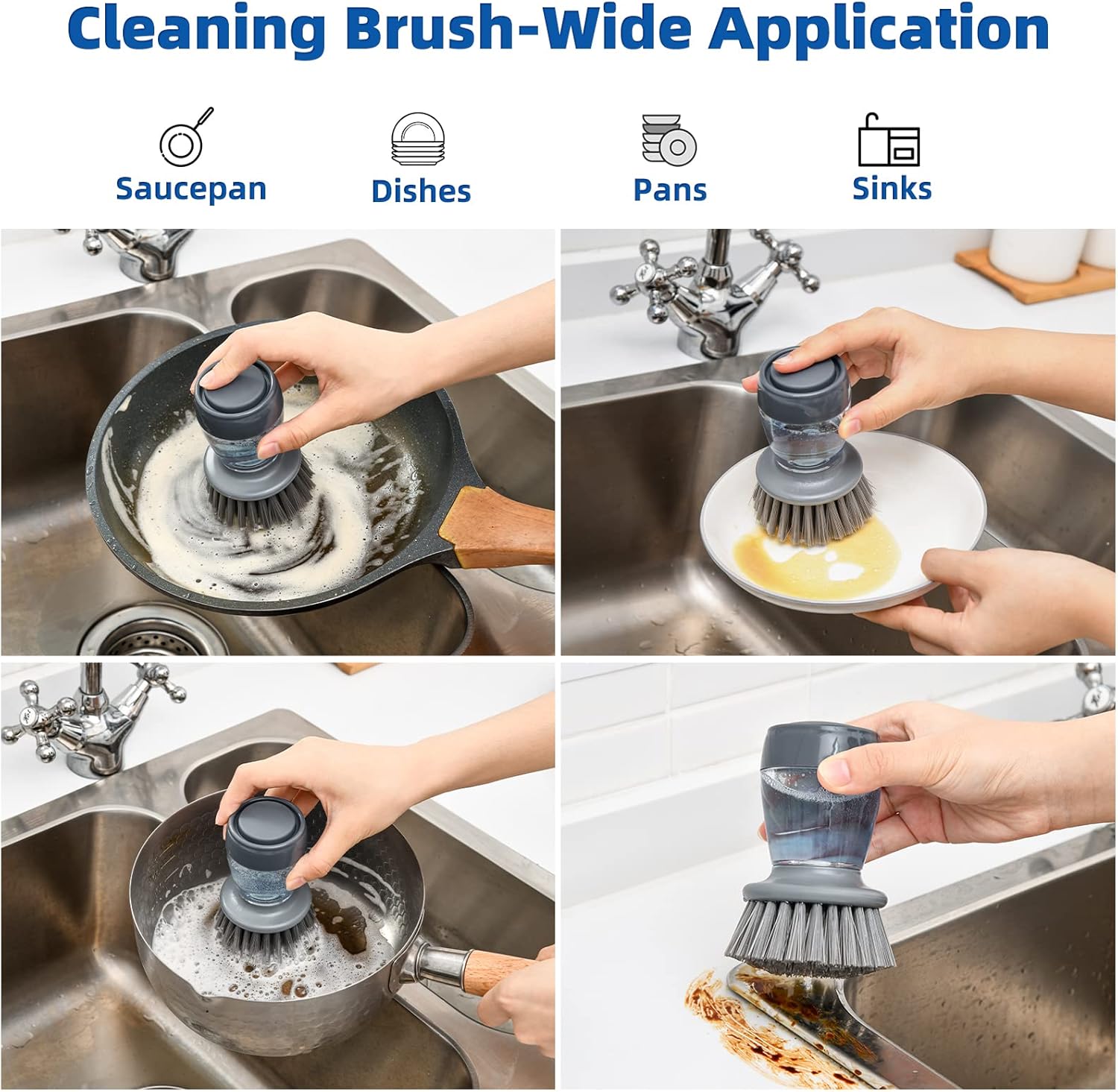SUBEKYU Dish Brush with Soap Dispenser Set of 2