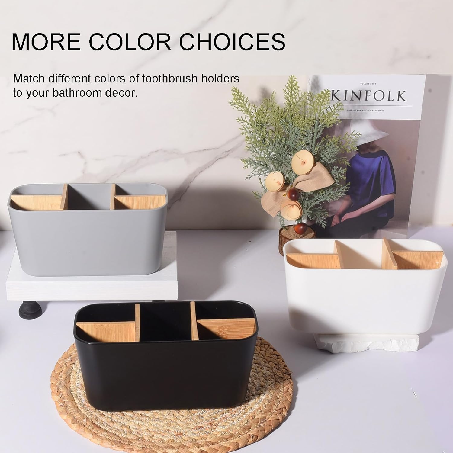 Heagoale Bamboo Toothbrush Holder with 5 Slots