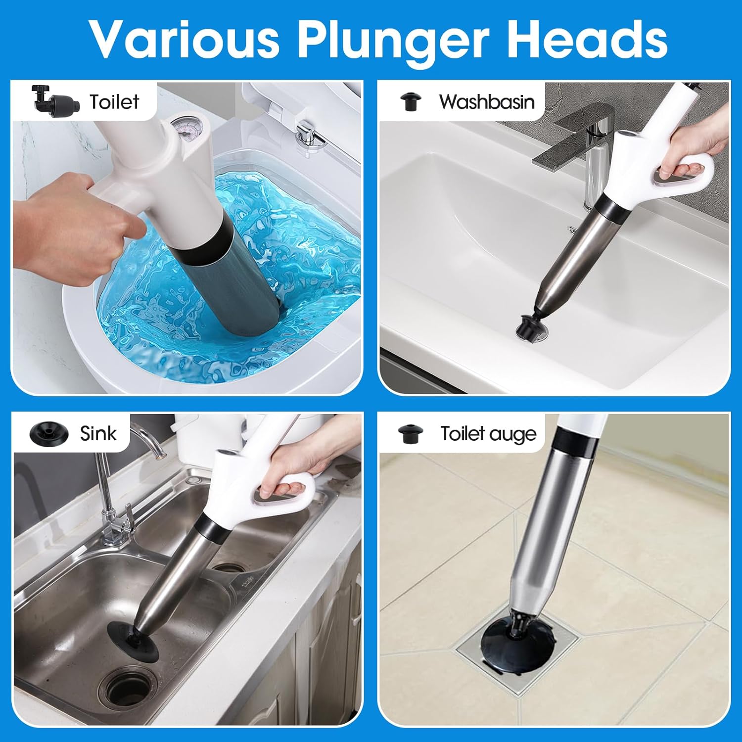 Toilet Plunger with Pressure Barometer for Clogs