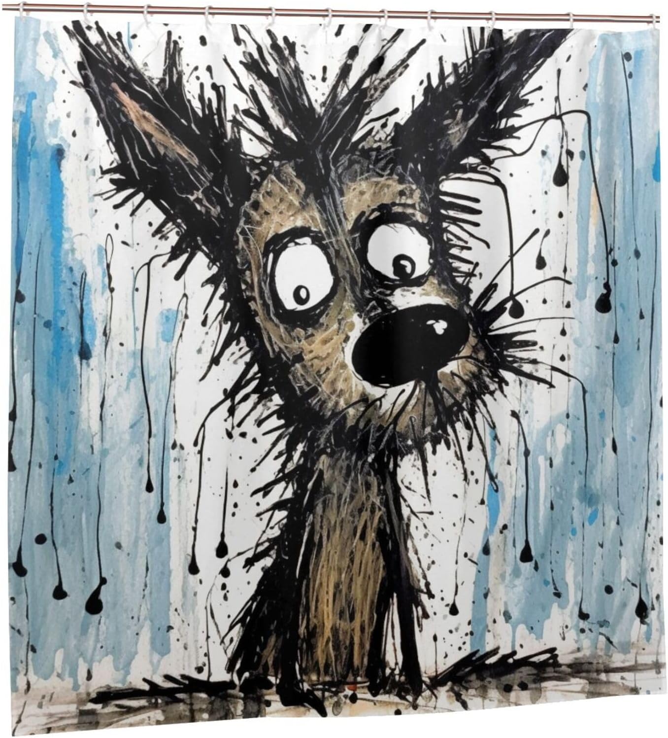 TIYAANDSY Cartoon Dirty Dog Waterproof Shower Curtain Set 72x72in