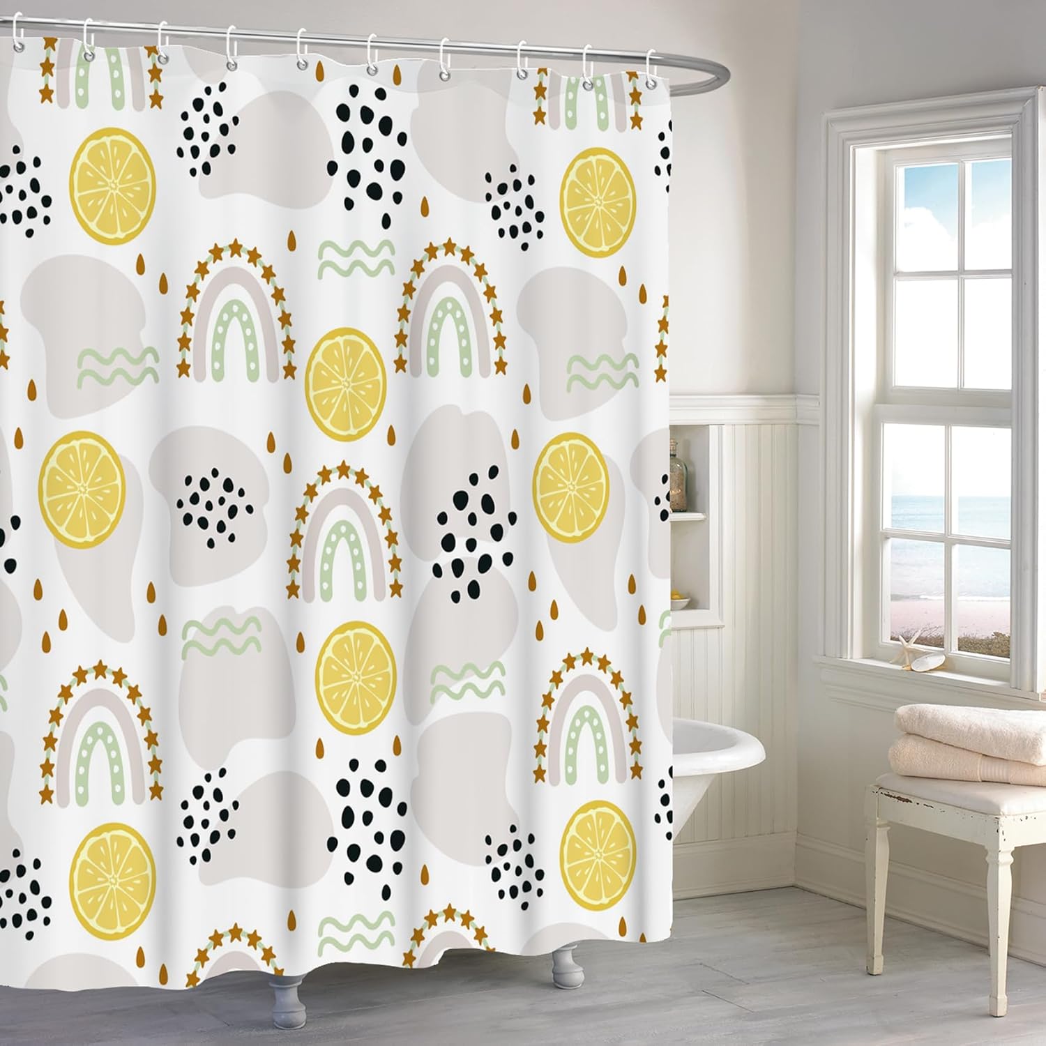 Renaiss 72x72 Inches Boho Rainbow Shower Curtain with Hooks