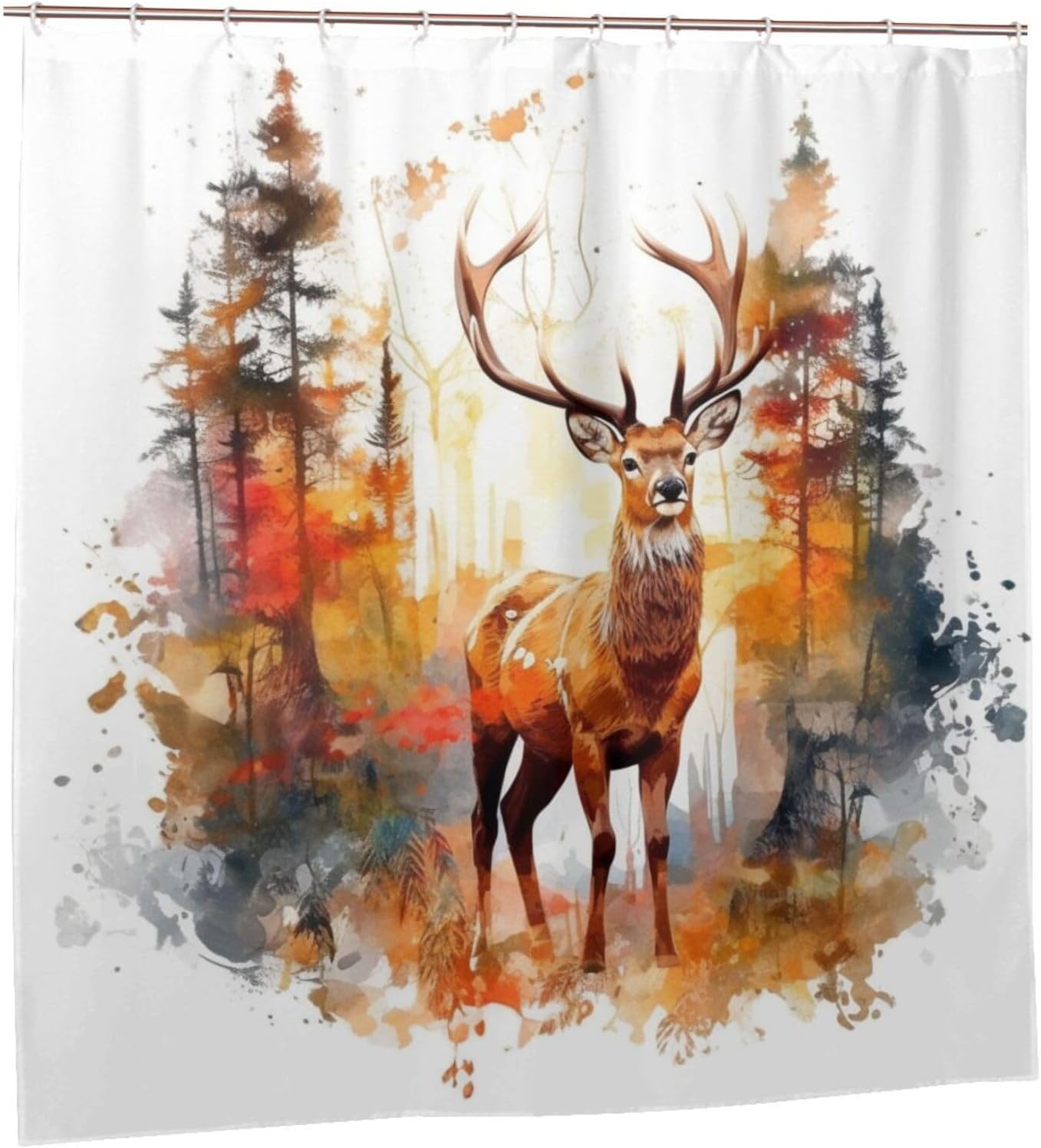 Brown Deer Shower Curtain Set with 12 Hooks 72x72in 1