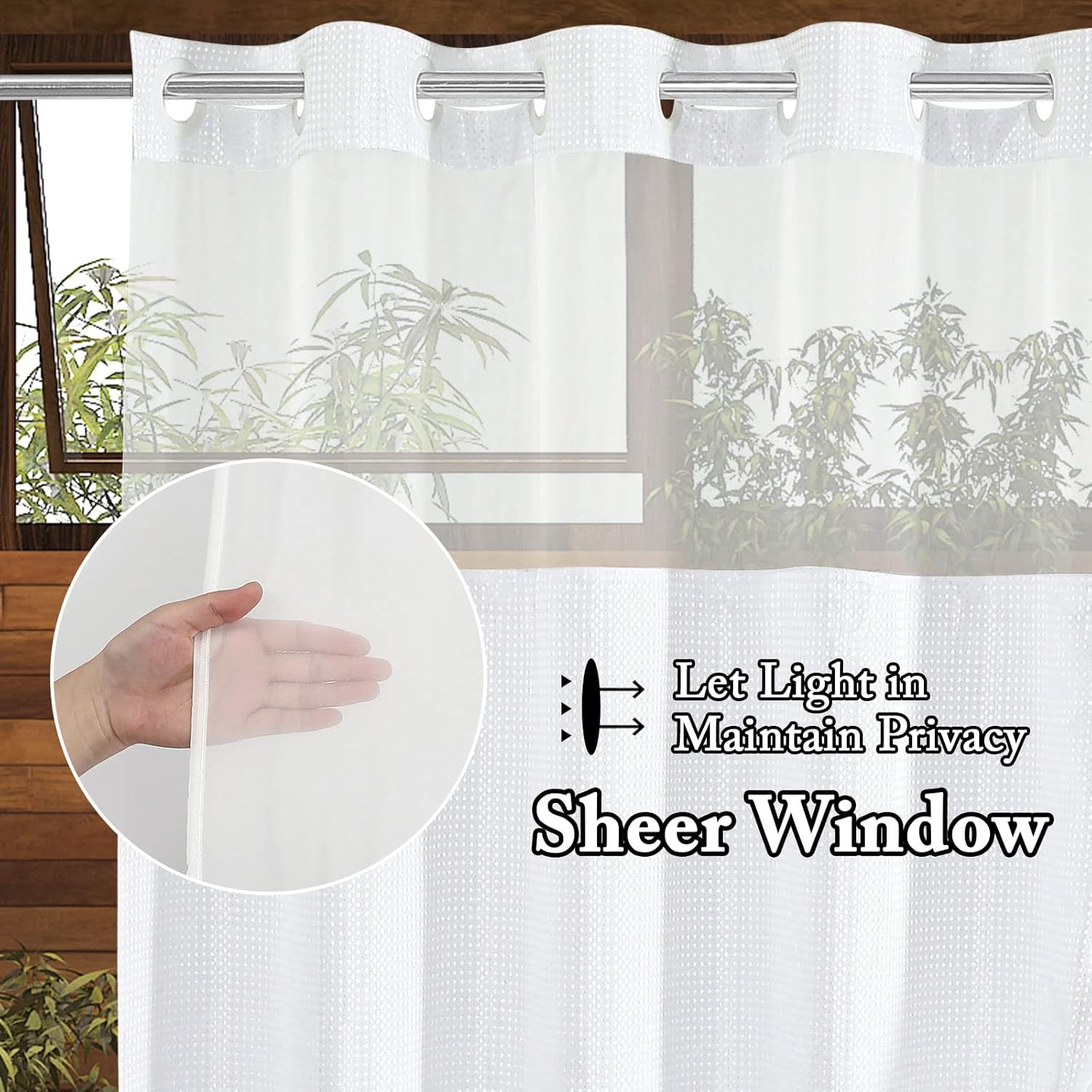 Gibelle Waffle Weave Shower Curtain Set Hook Free with Snap Liner White 72x74