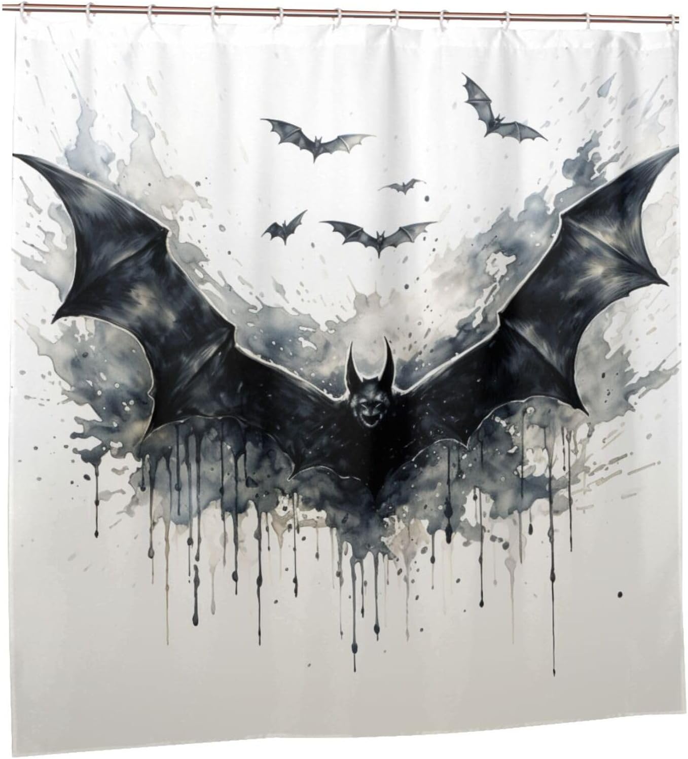 TIYAANDSY Black Bat Shower Curtain Set with 12 Hooks 72x72in