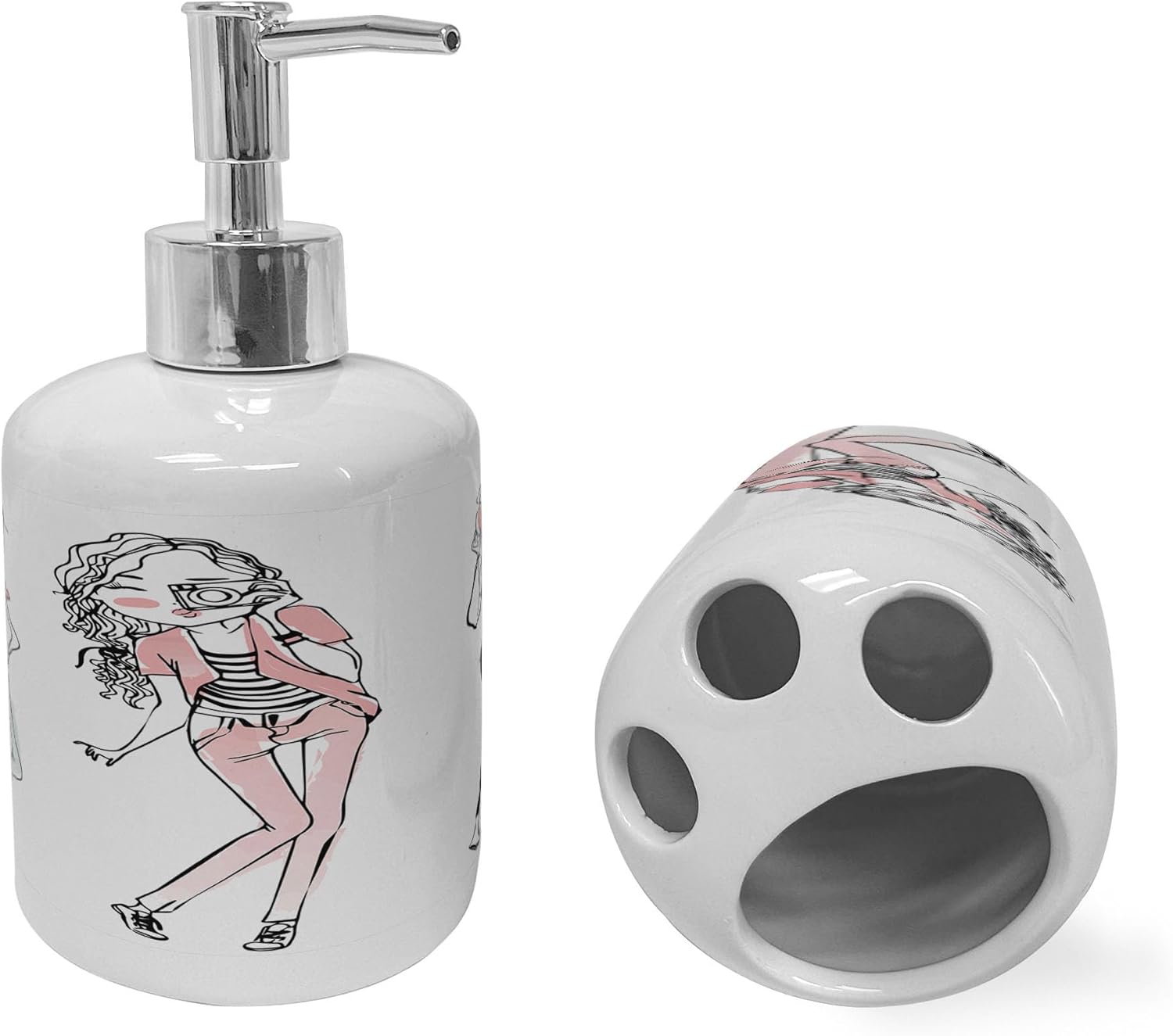 Ambesonne Ceramic Soap Dispenser Toothbrush Holder Set