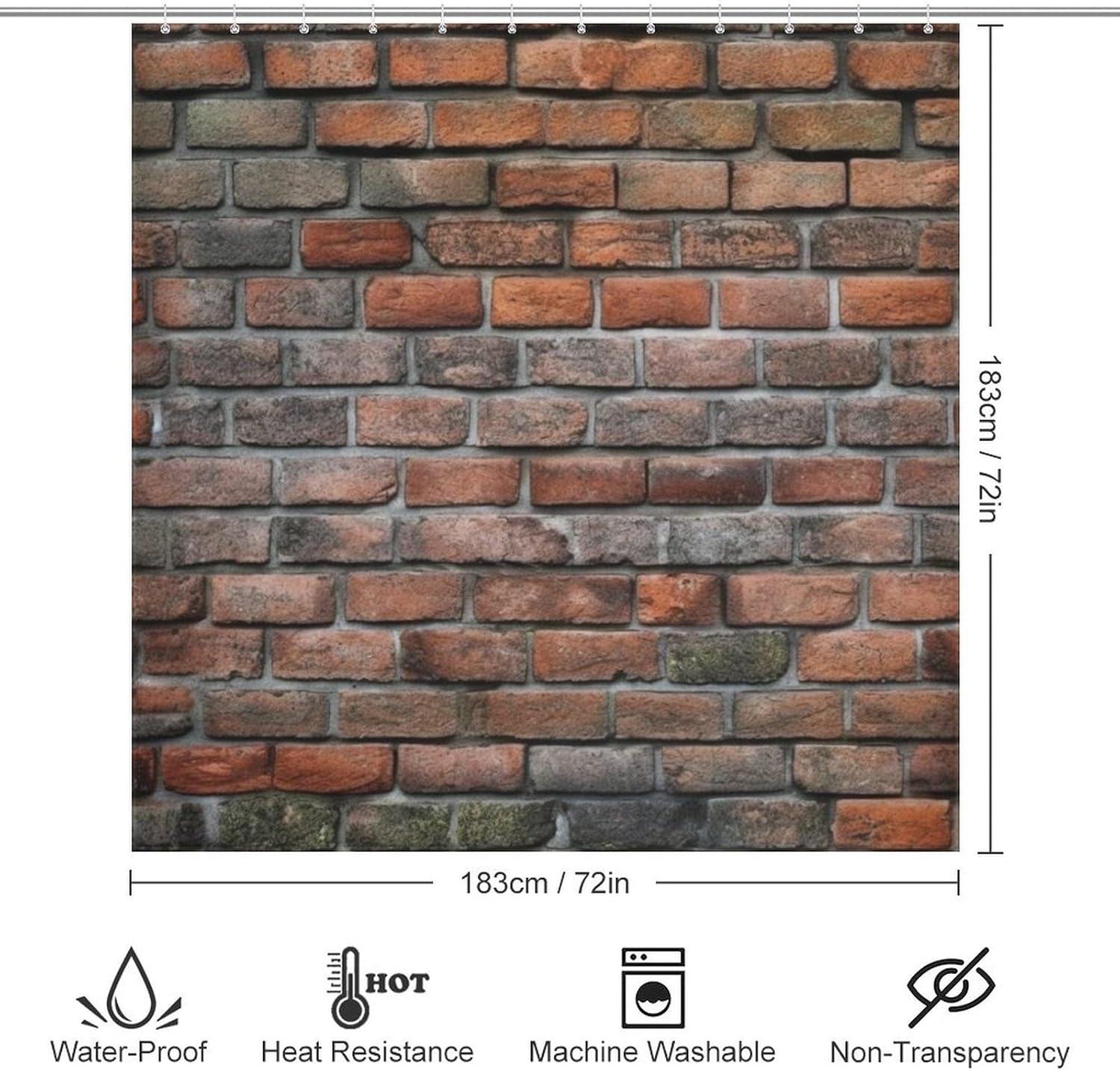 Red Brick Wall Shower Curtain Set with 12 Hooks 72x72in 1
