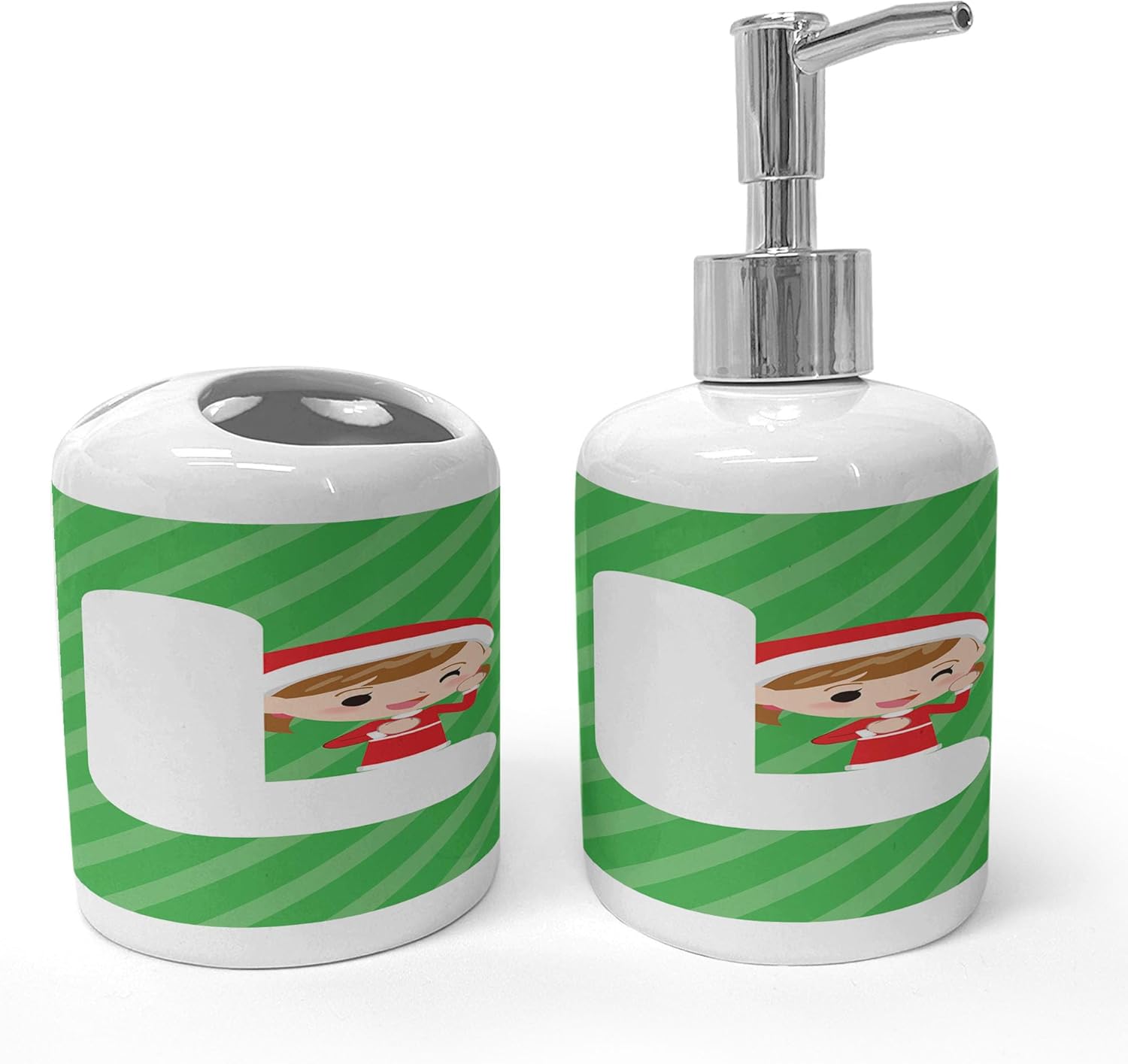 Ambesonne Christmas Alphabet Set - L and Santa Girl 2 Pcs Ceramic