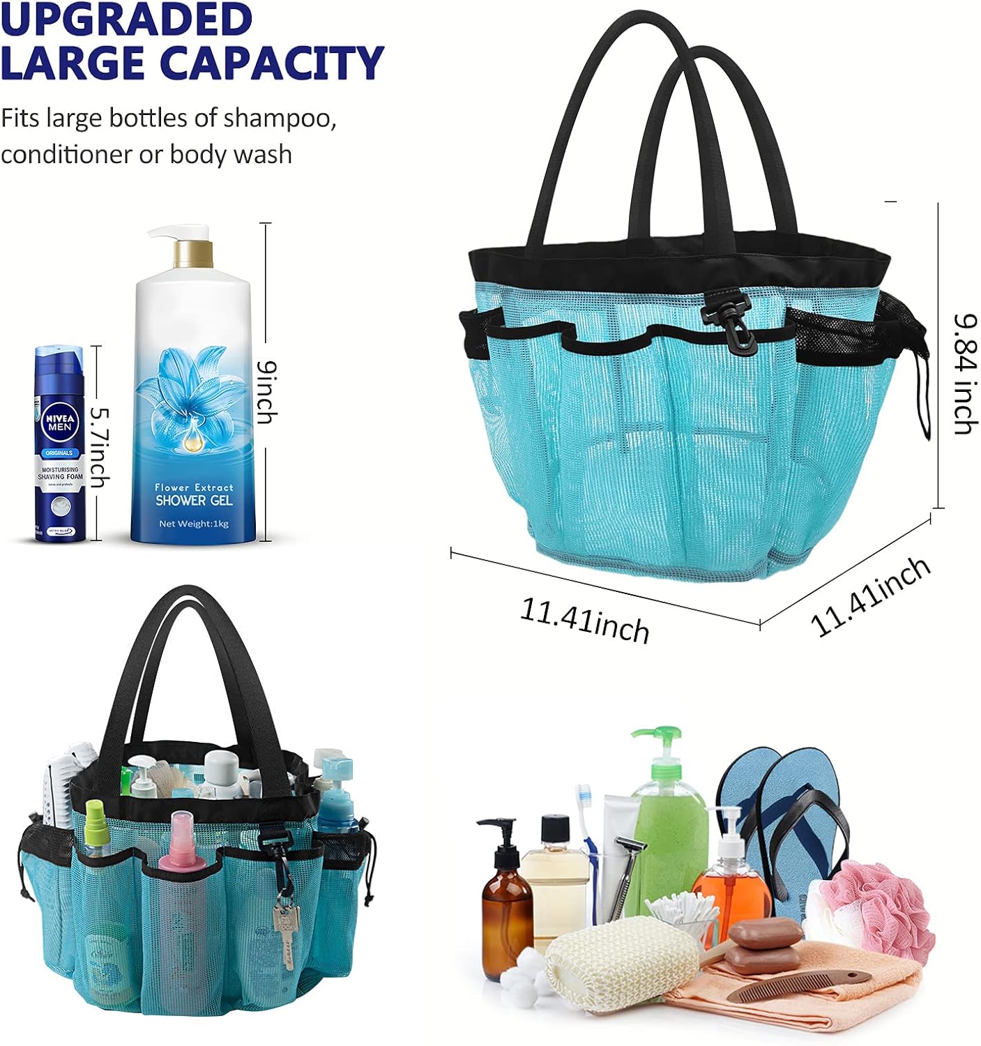 Moyad Large Mesh Shower Caddy Basket with Handle Blue