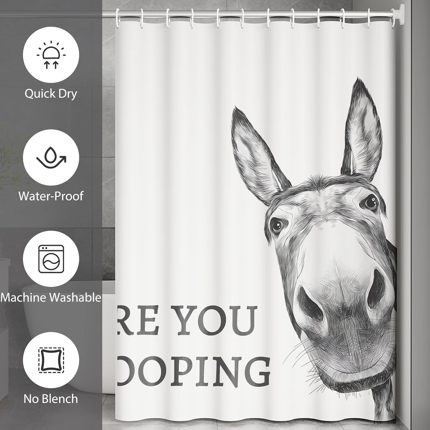 Funny Donkey Shower Curtain Set - Waterproof and Whimsical
