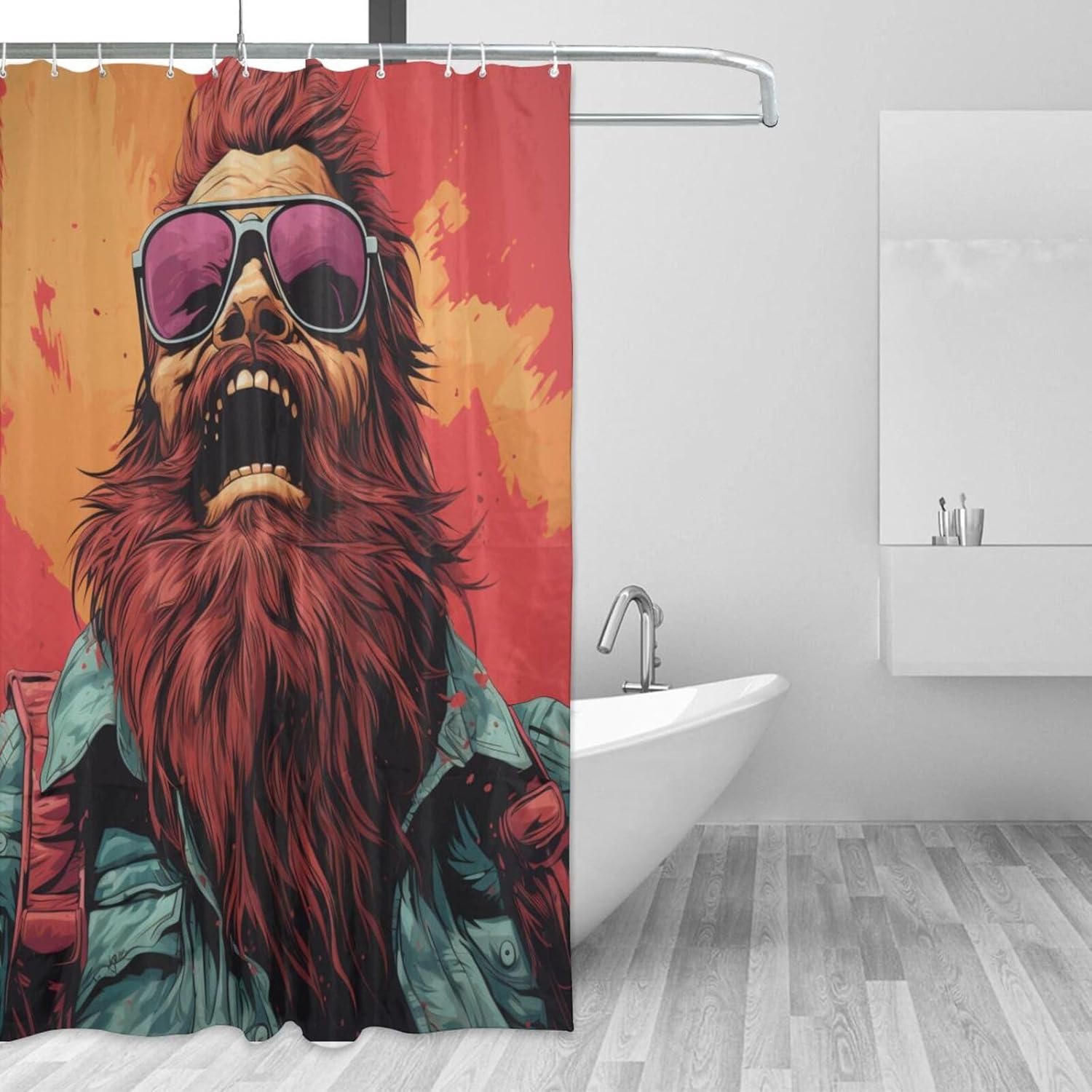 Funny Orangutan Shower Curtain Set with 12 Hooks 1