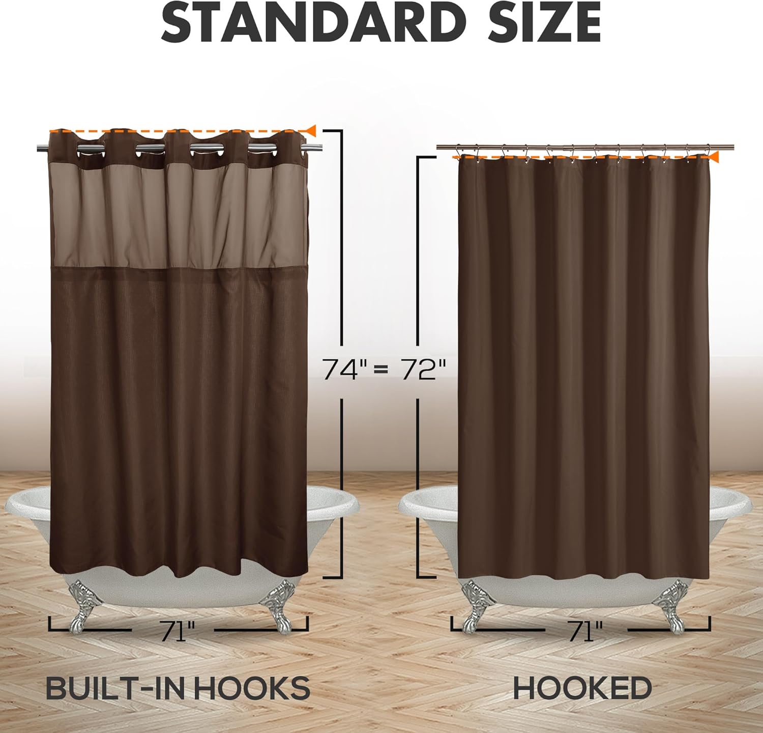 River Dream No Hook Shower Curtain Set - Chocolate Brown 71x74