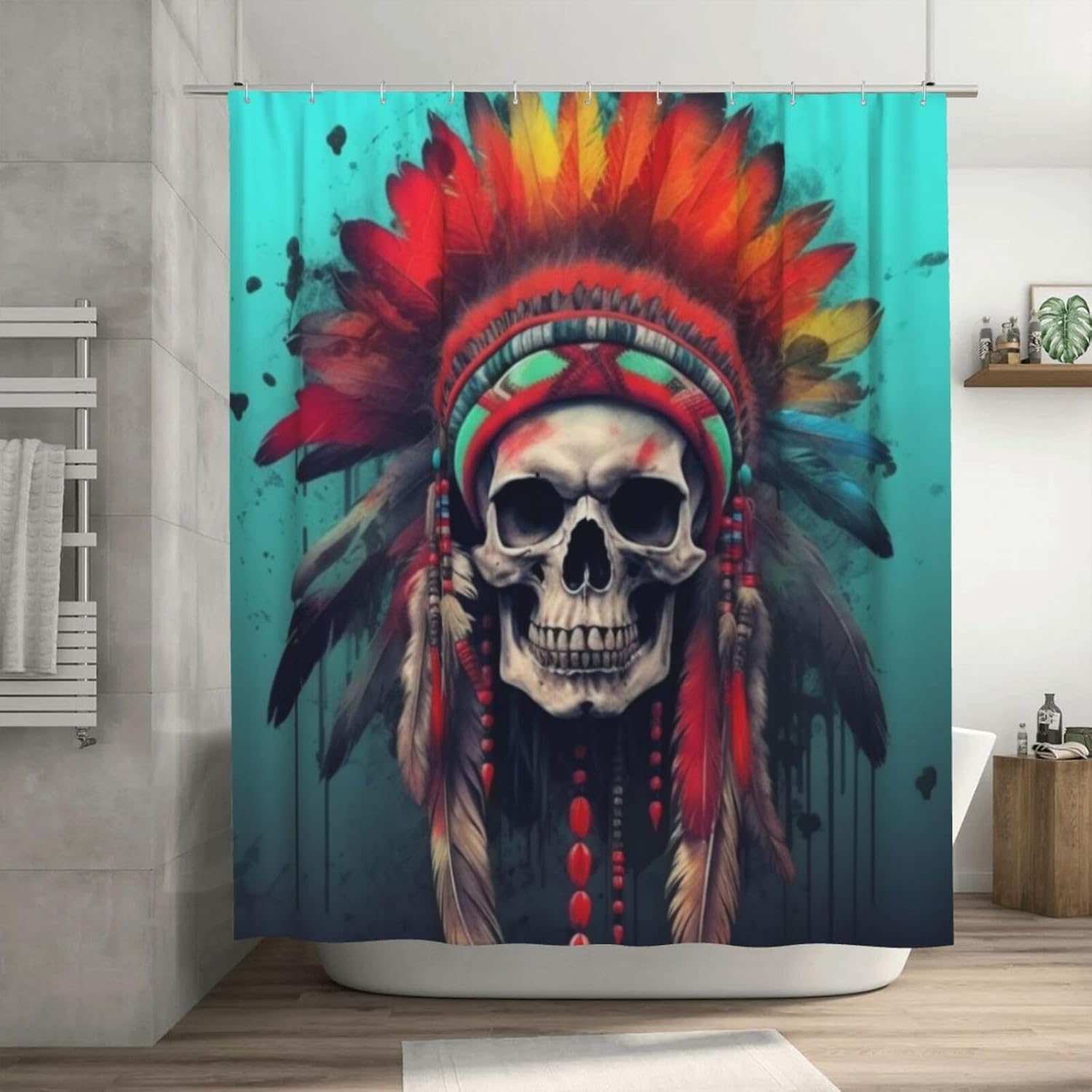 TIYAANDSY Red Feather Boho Shower Curtain Set 72x72in