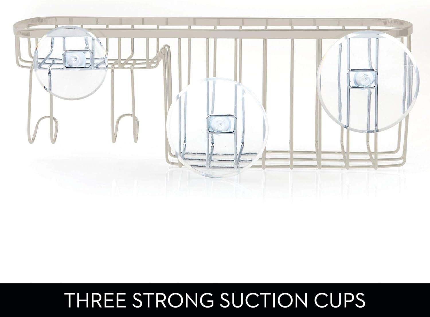 iDesign Suction Shower Soap Dish and Hooks Satin Basket