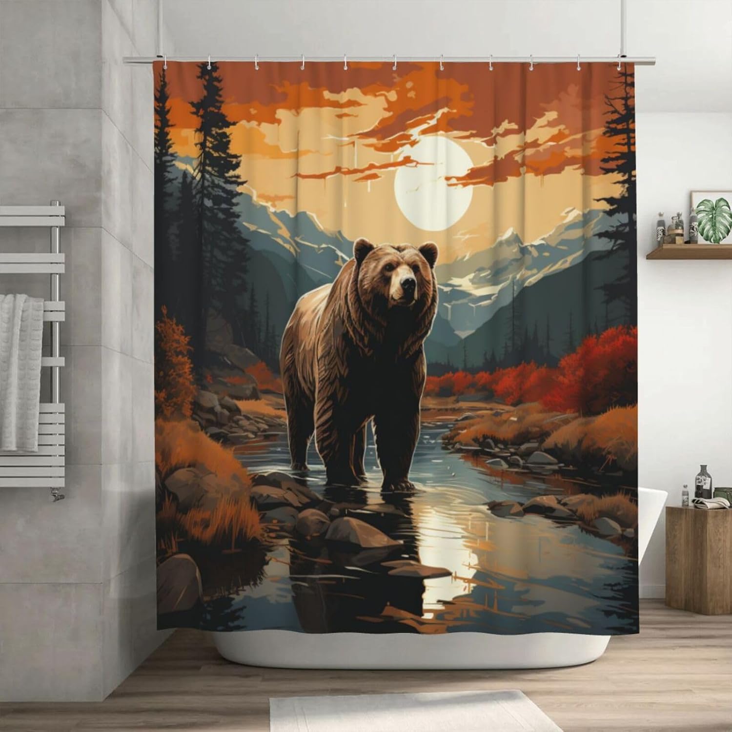 Brown Bear Shower Curtain Set with 12 Hooks 72x72in 1