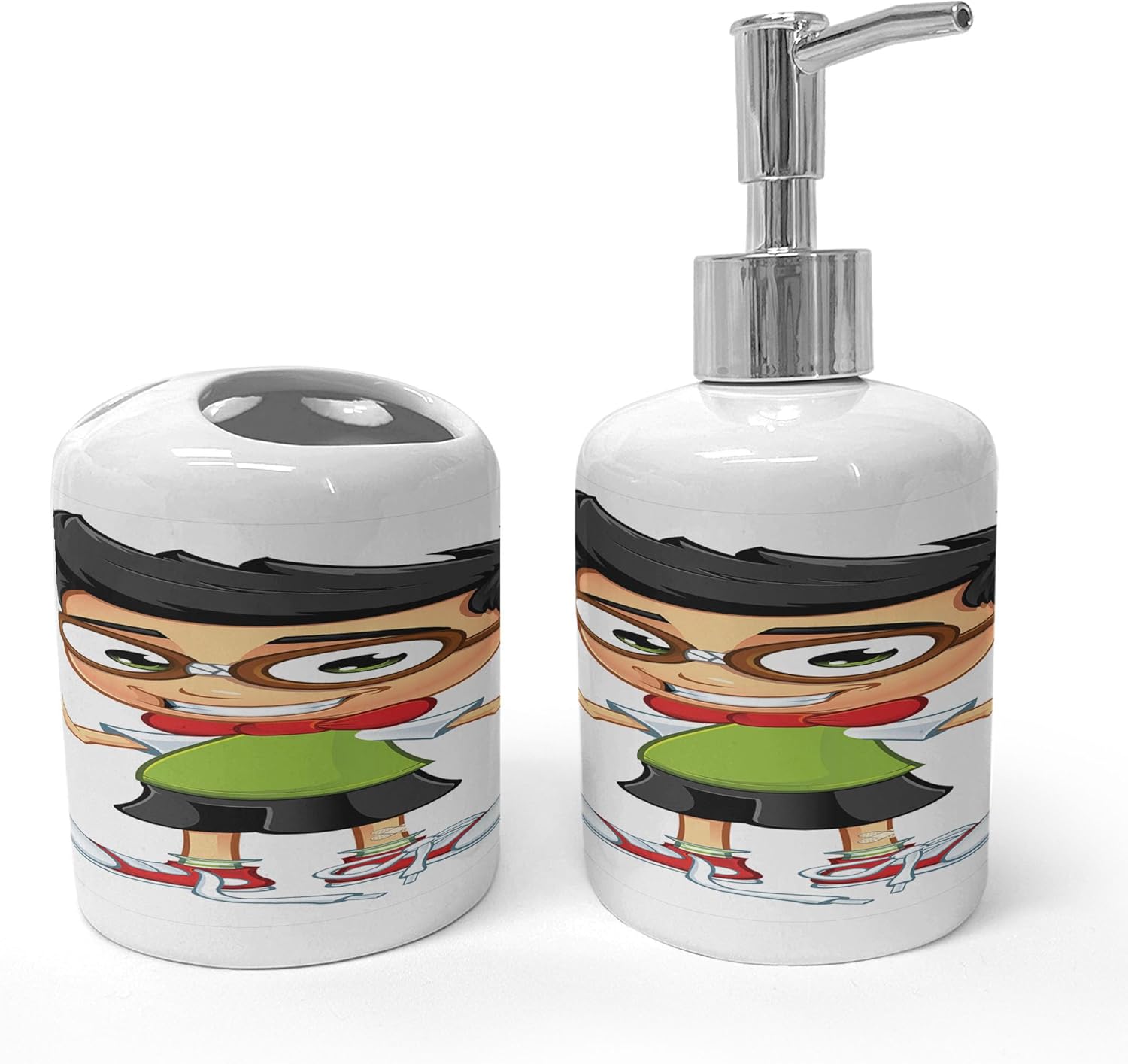 Ambesonne Happy Boy Soap Toothbrush Set Ceramic Bath Accessories 2 Pcs