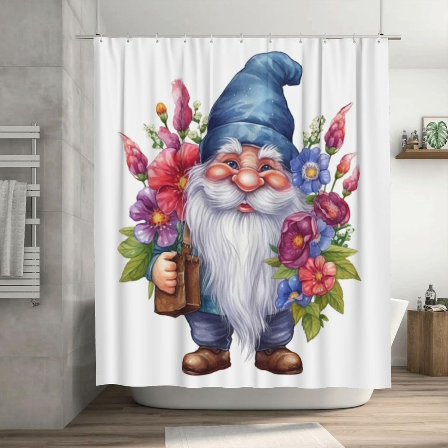 Cute Gnome Shower Curtain Set with 12 Hooks 72x72in 1