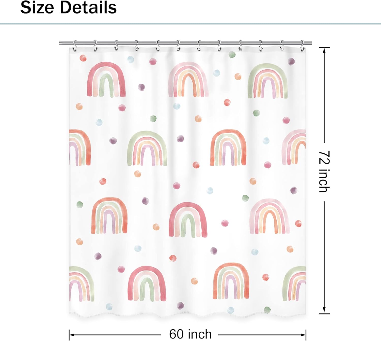 Kids Rainbow Shower Curtain with Hooks