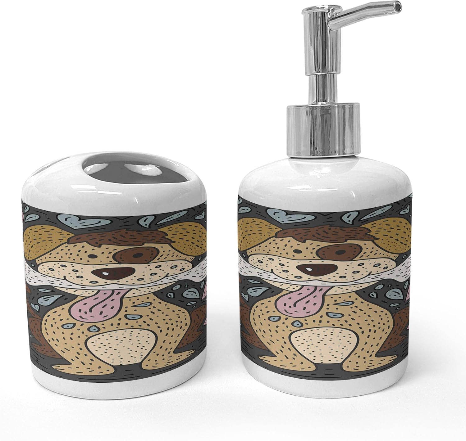 Ambesonne Dog Soap Dispenser and Toothbrush Holder Set