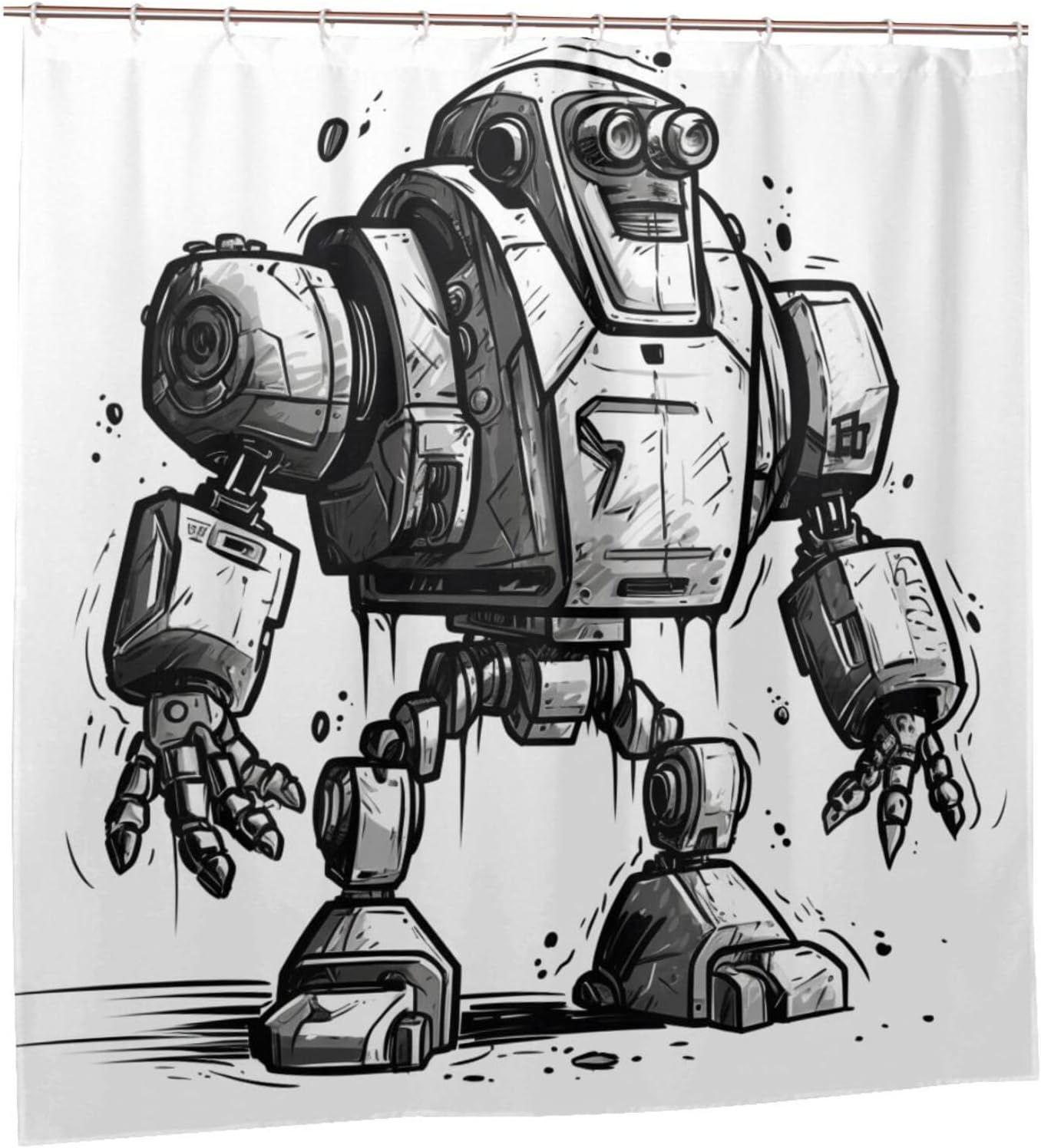 TIYAANDSY Cartoon Robot Shower Curtain Set