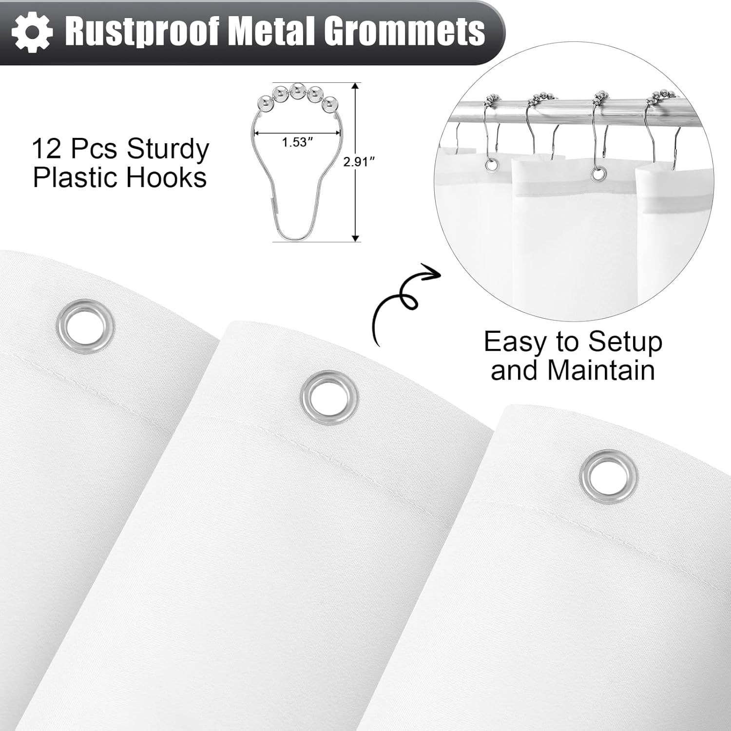 OLANLY Luxury Grey White Ombre Shower Curtain Set with 12 Hooks 1