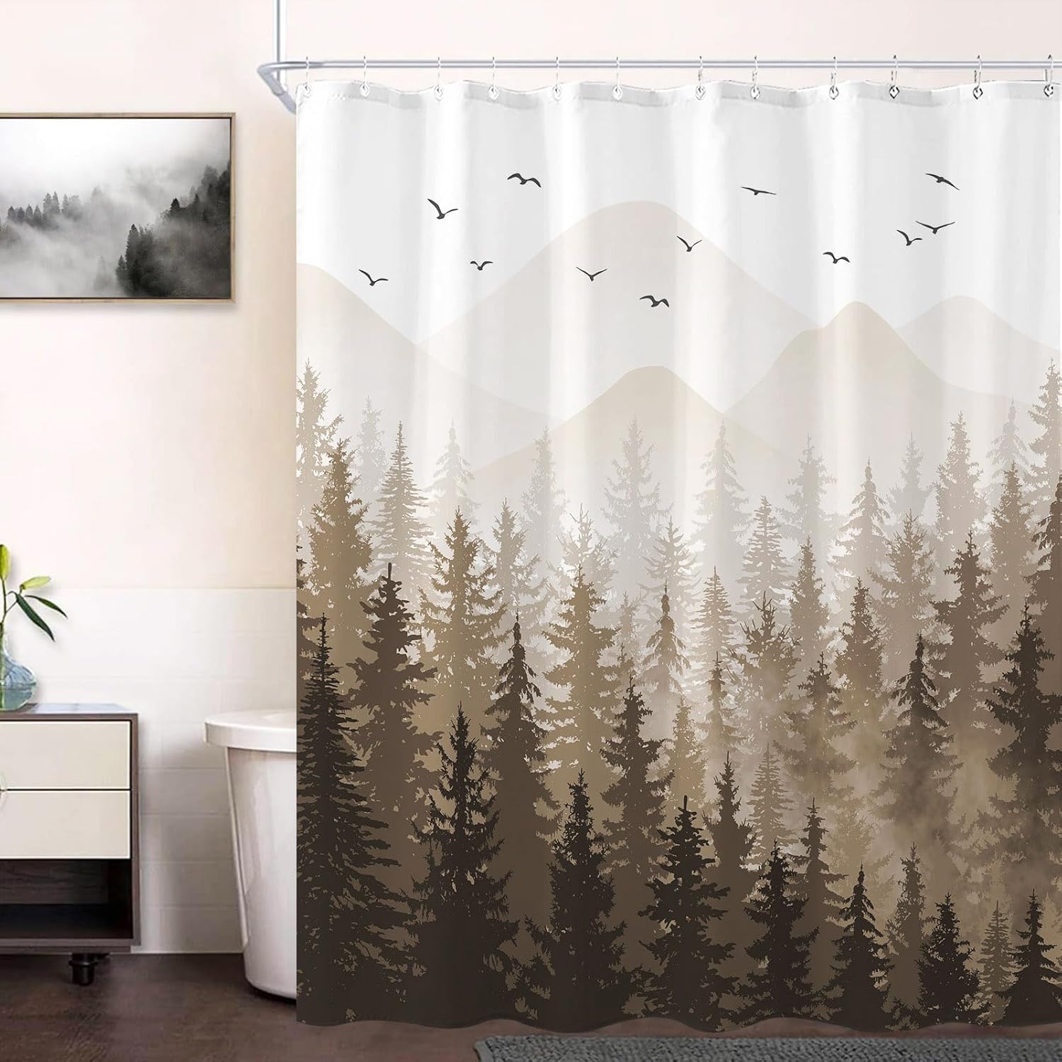 Aipon Brown Misty Forest Shower Curtain Set