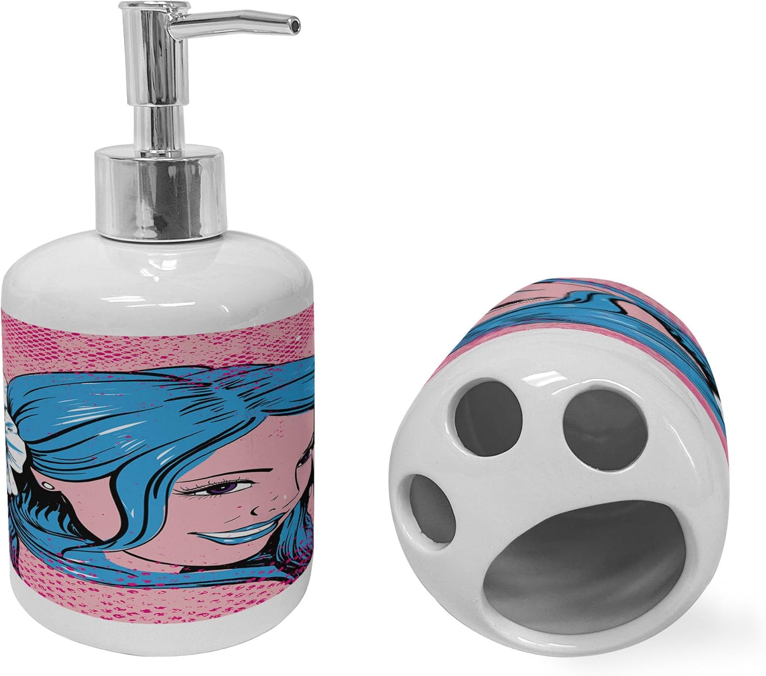 Ambesonne Aloha Soap Dispenser Toothbrush Holder Set