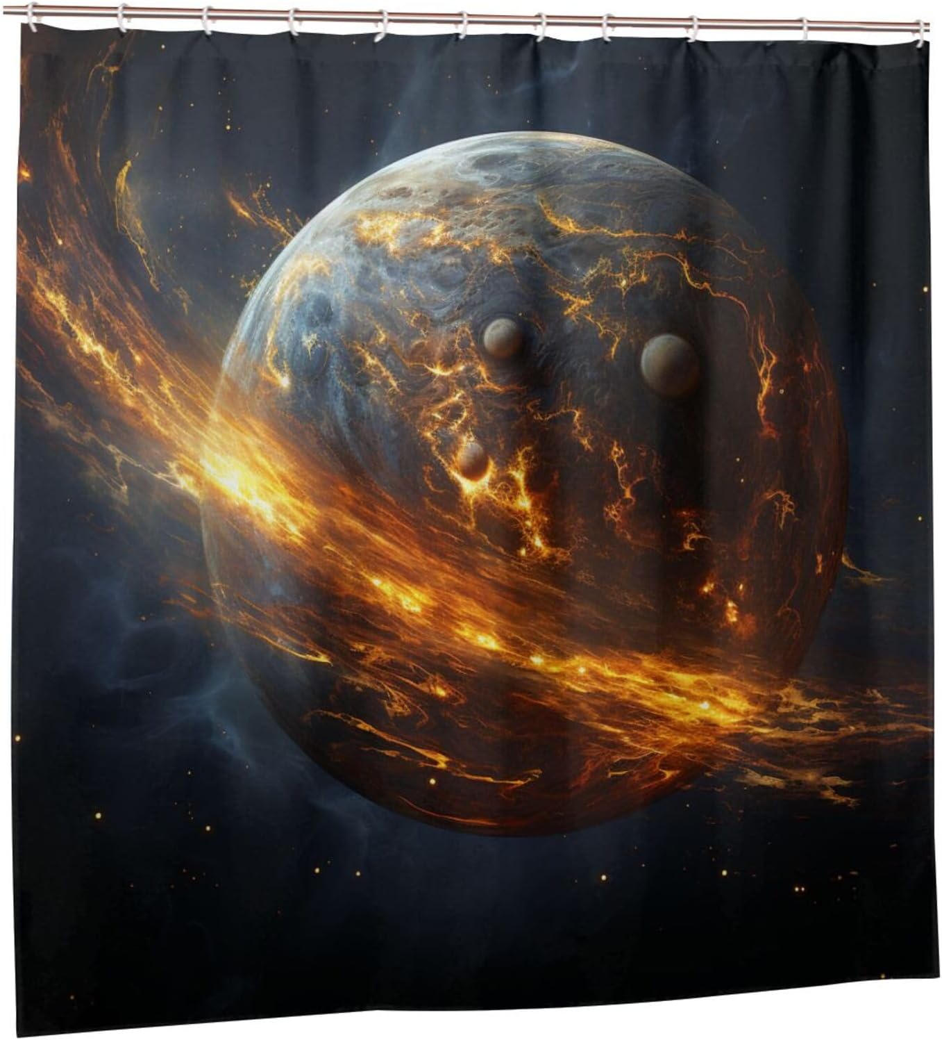 Flame Planet Shower Curtain Set with 12 Hooks 72x72in