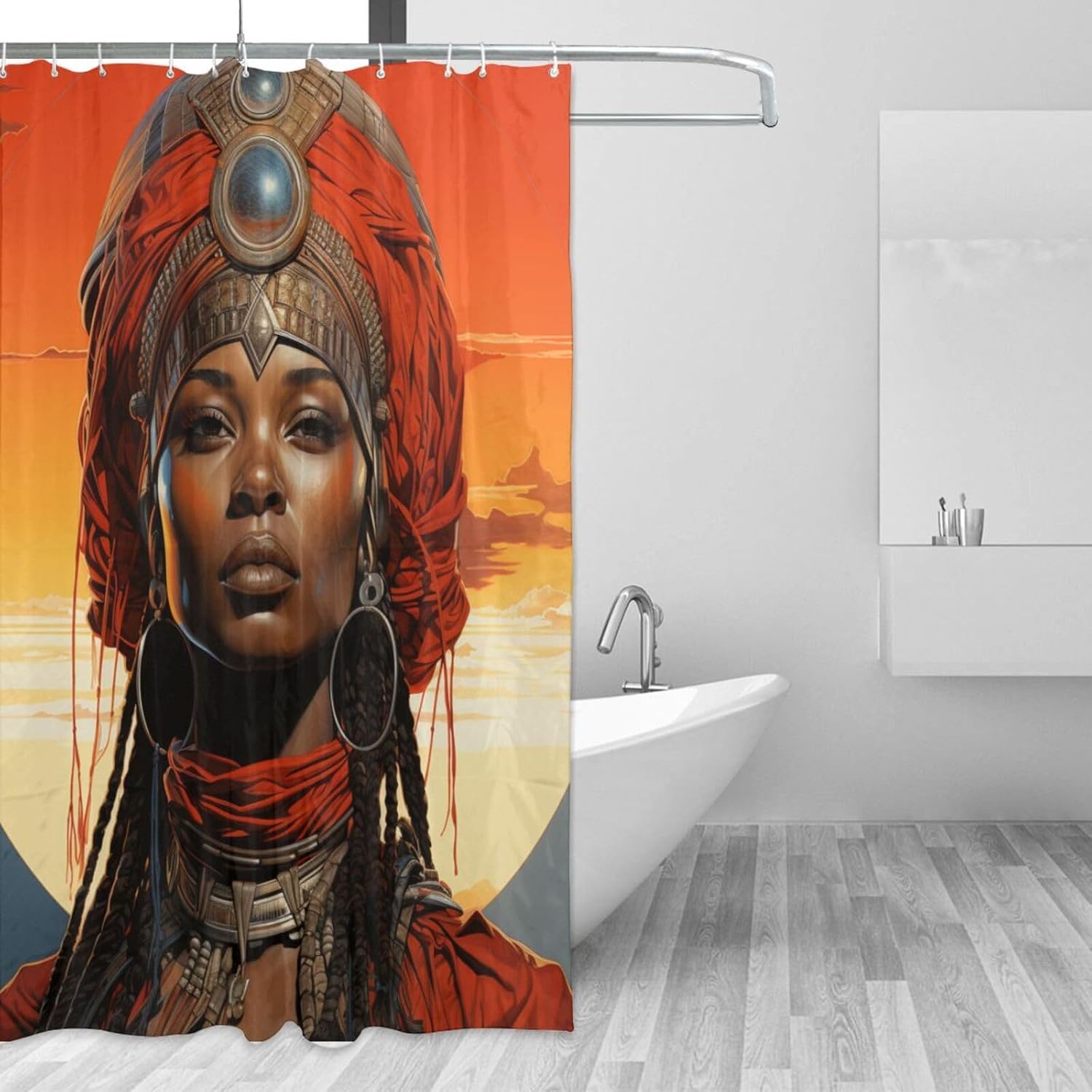 TIYAANDSY Boho Black Girl Shower Curtain Set with 12 Hooks 72x72in