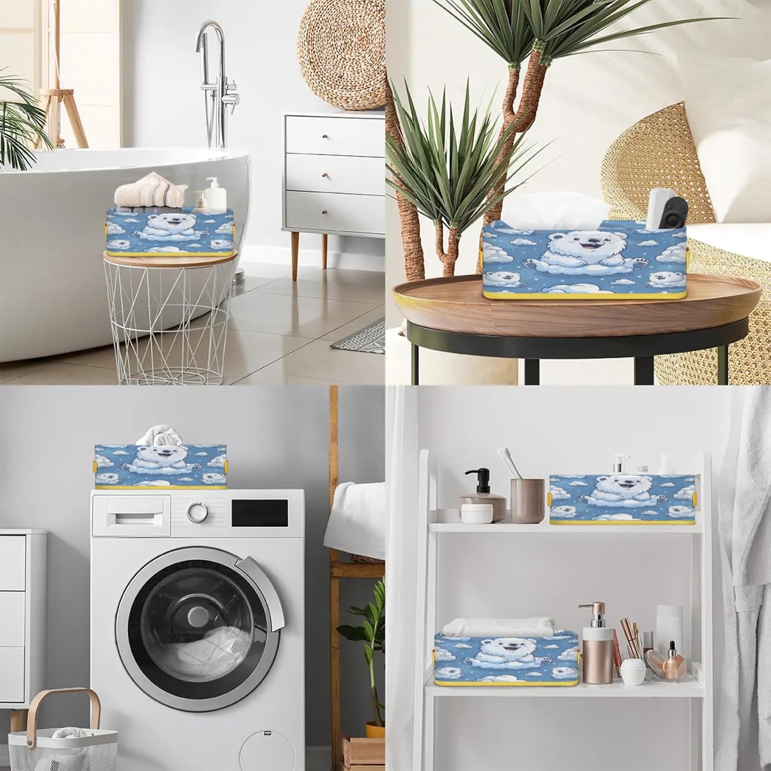 Cute Cartoon Polar Bear Toilet Paper Basket with Handles