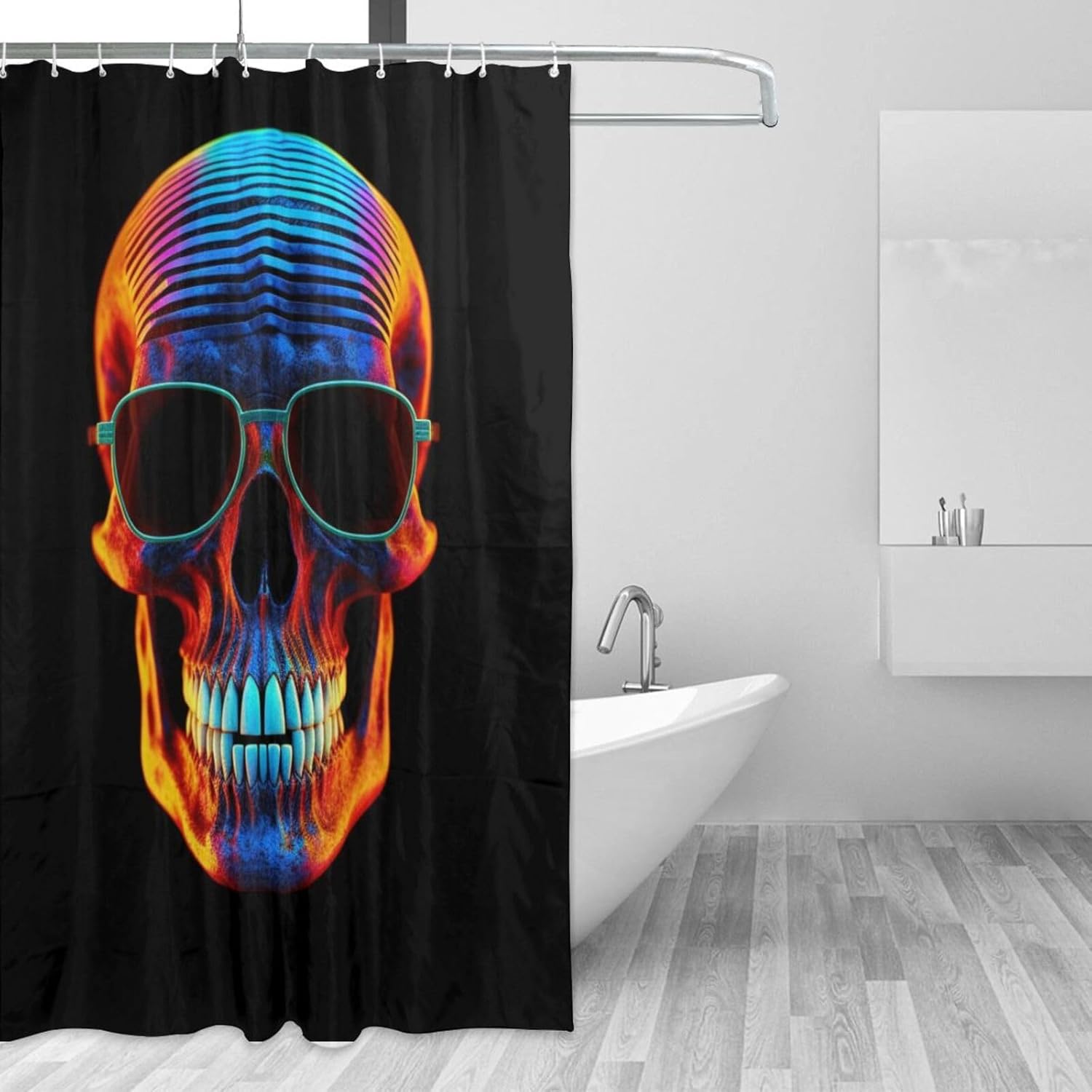 Skull Pattern Shower Curtain Set with 12 Hooks 72x72in
