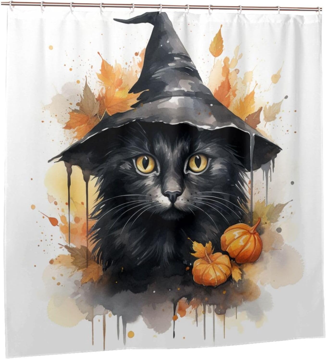 Wizard Hat Cat Shower Curtain Set with 12 Hooks 72x72in