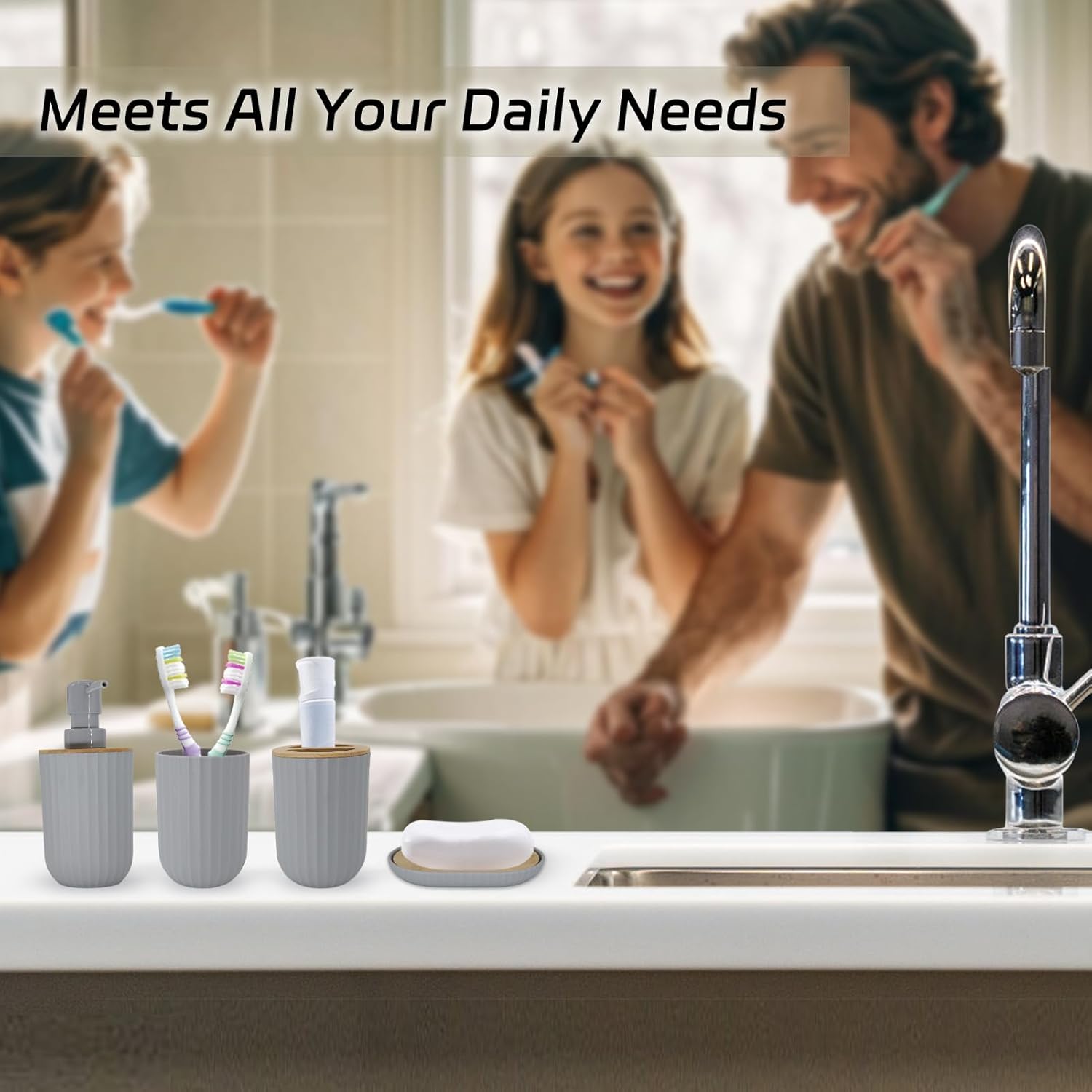 FooGuila 5Pcs Grey Bathroom Accessory Set