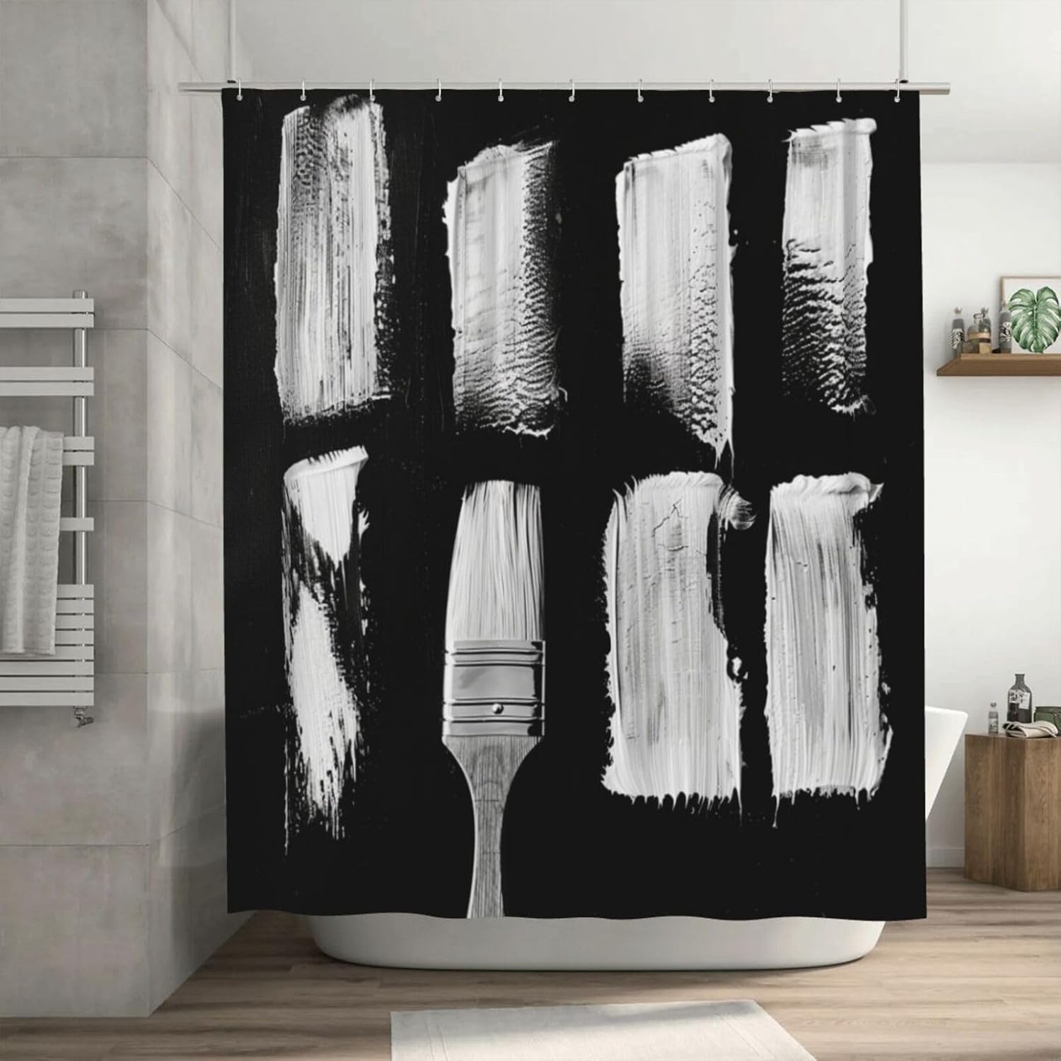 Brush Stroke Abstract Shower Curtain Set with 12 Hooks 72x72in