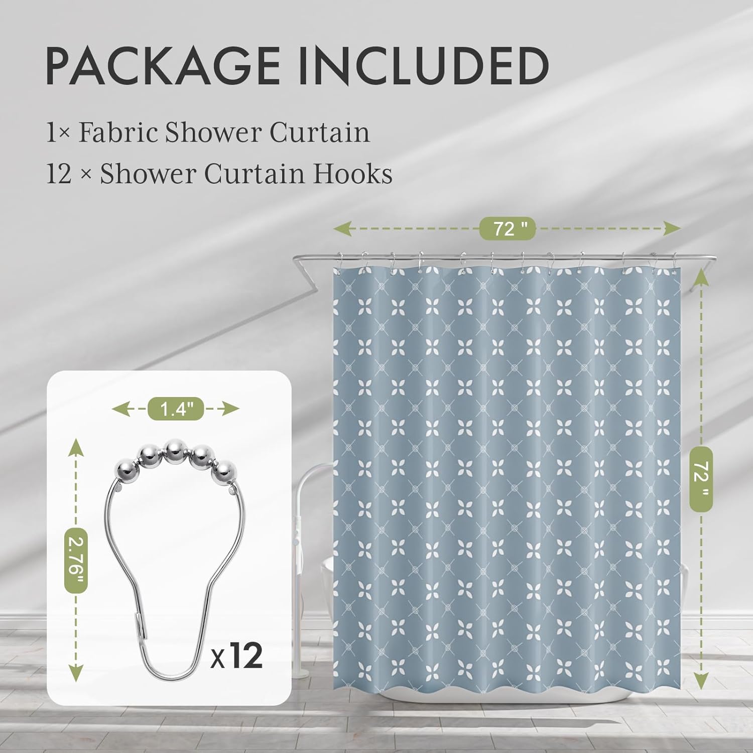 AmazerBath Blue Floral Shower Curtain Set