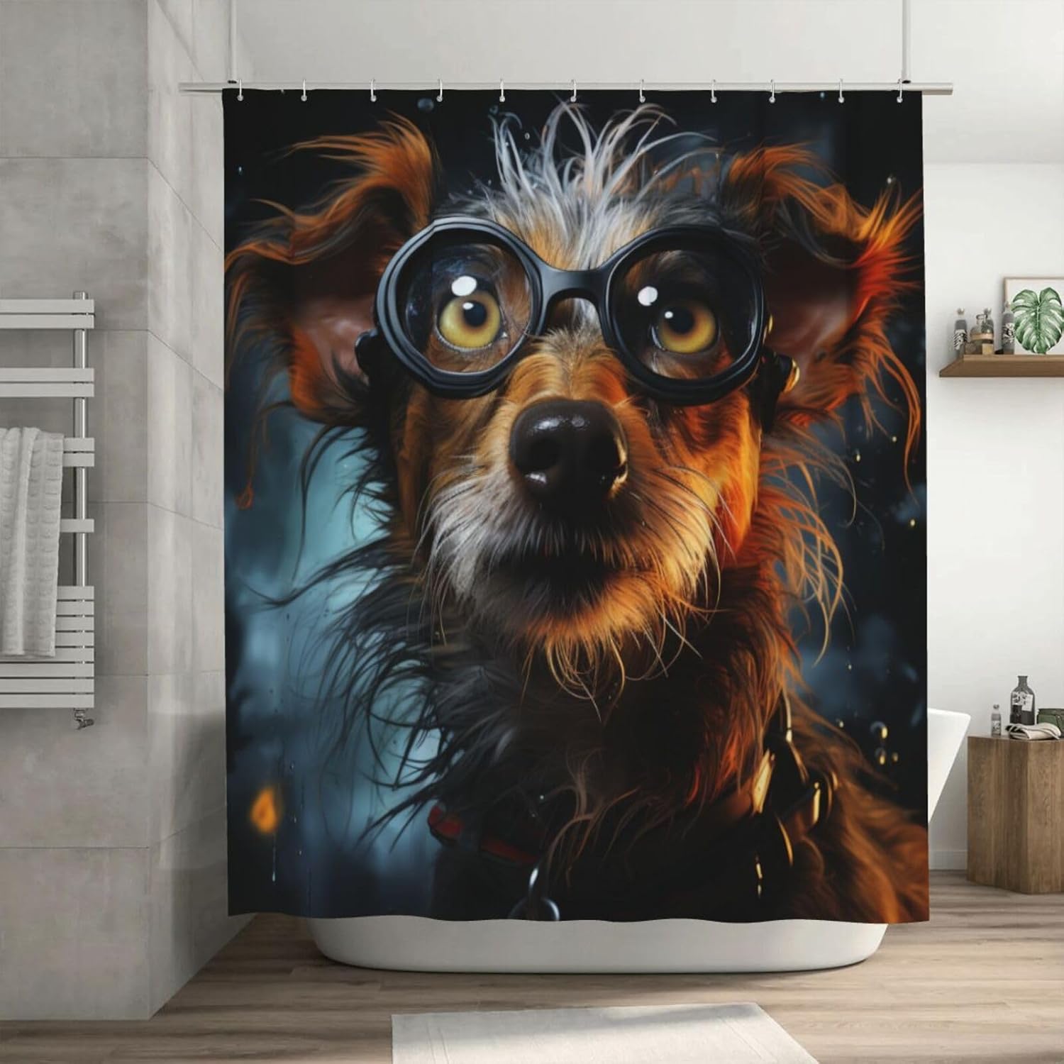 Cute Hippie Boho Dog Shower Curtain Set