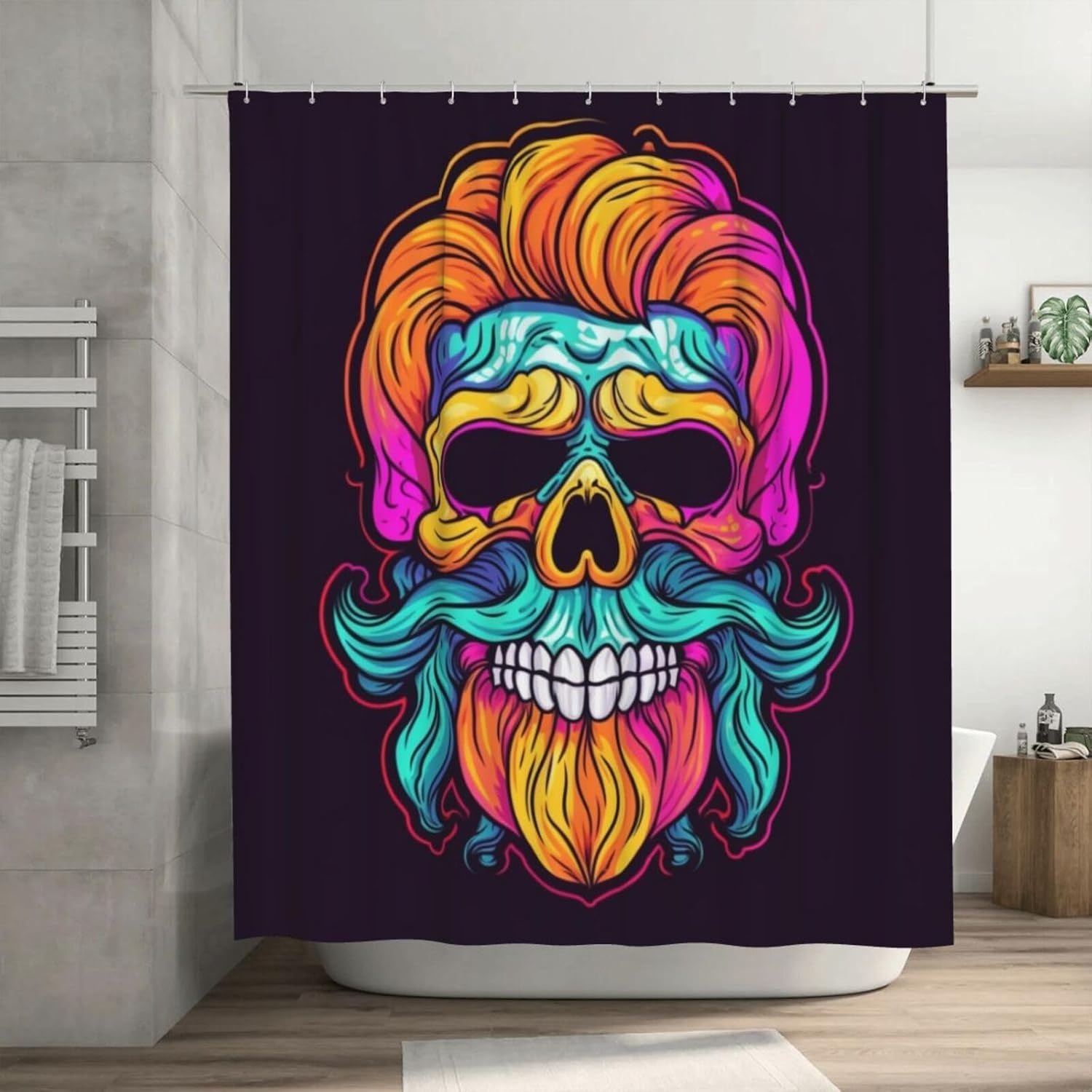 TIYAANDSY Blue Skull Shower Curtain Set 72x72in with 12 Hooks