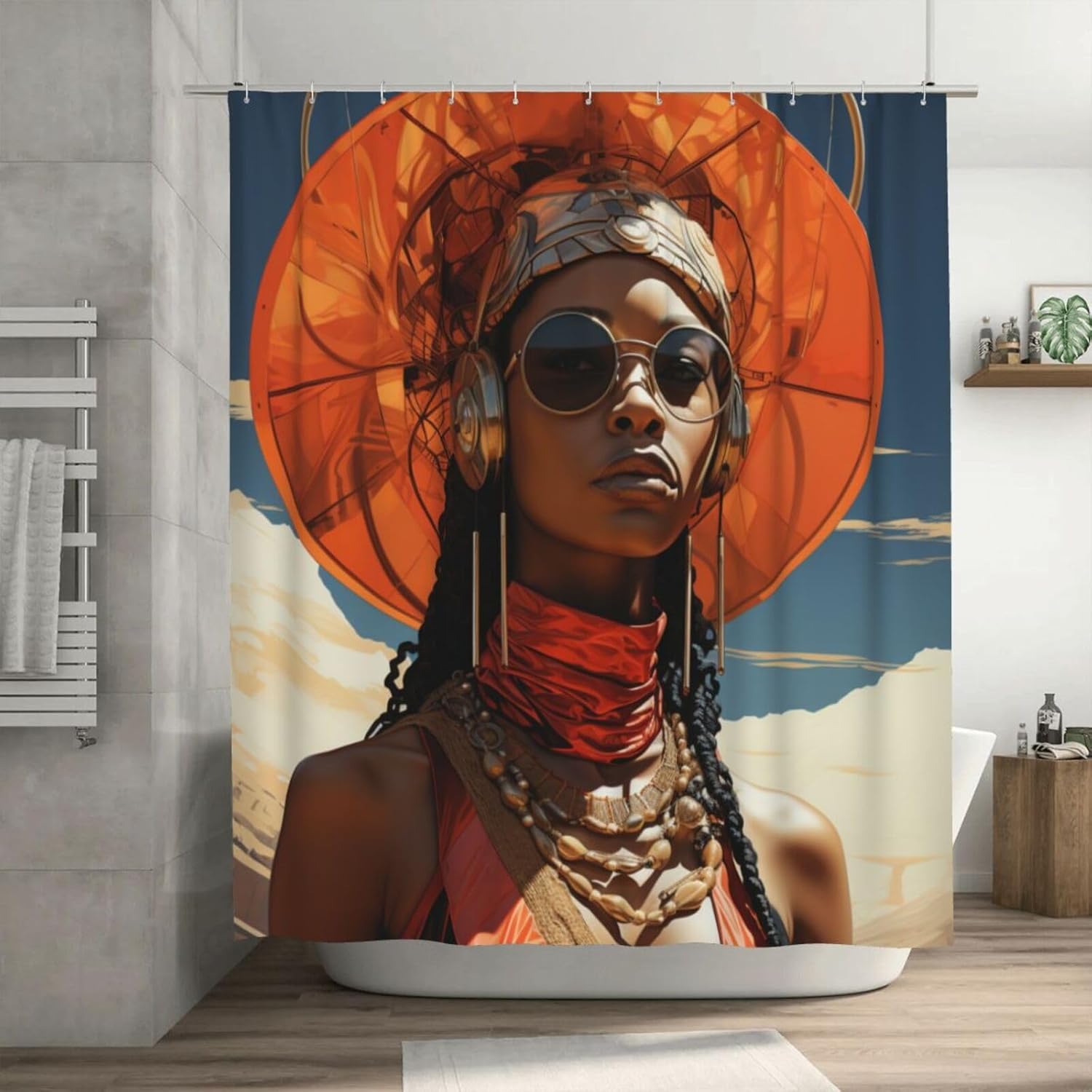 TIYAANDSY Black Boho Shower Curtain Set with 12 Hooks