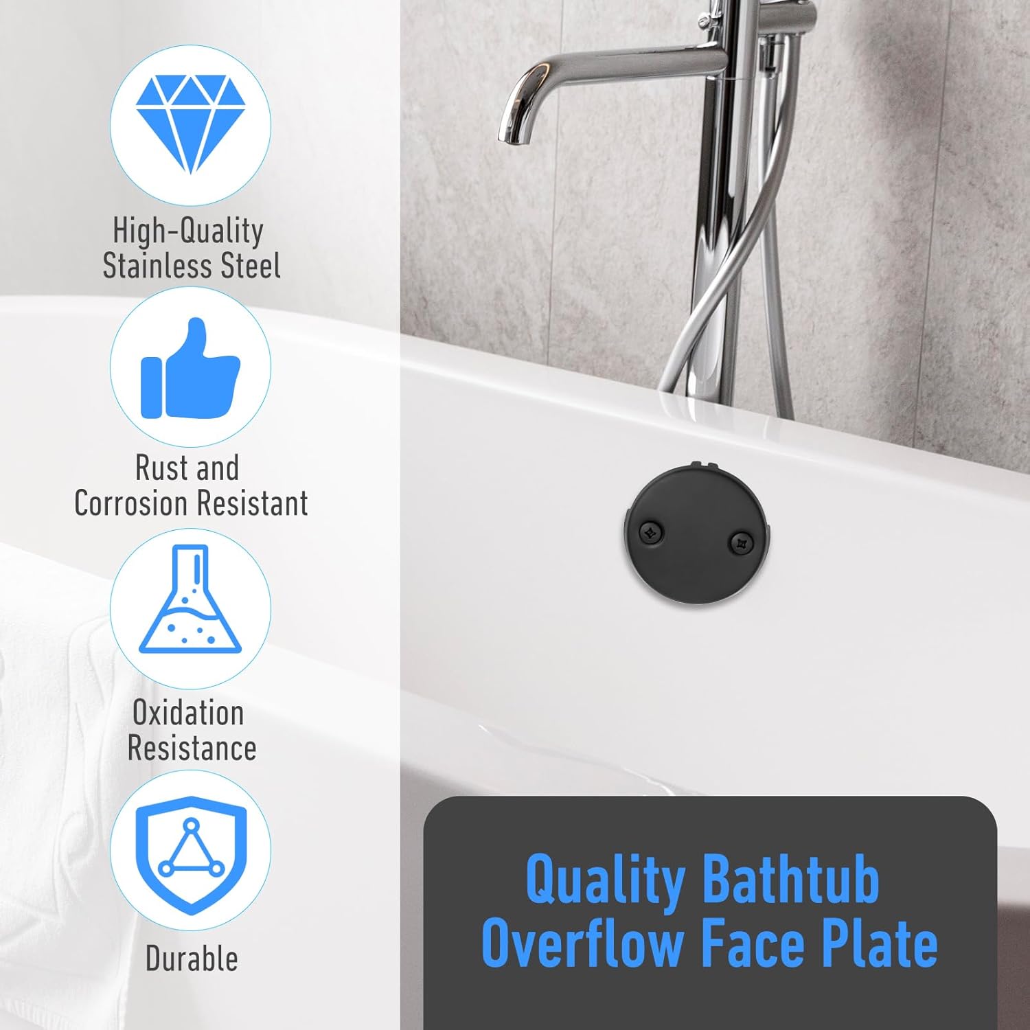YBEATY Black Two Hole Tub Overflow Cover