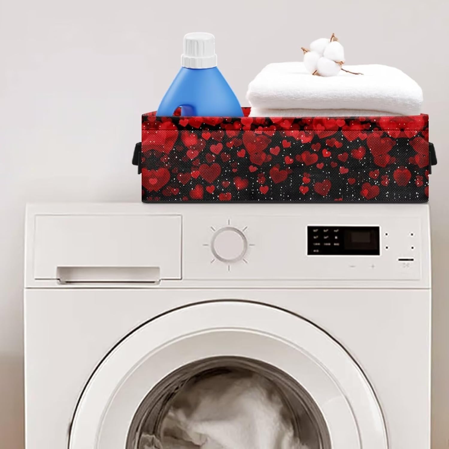 Red Love Heart Toilet Paper Storage Basket with Handle