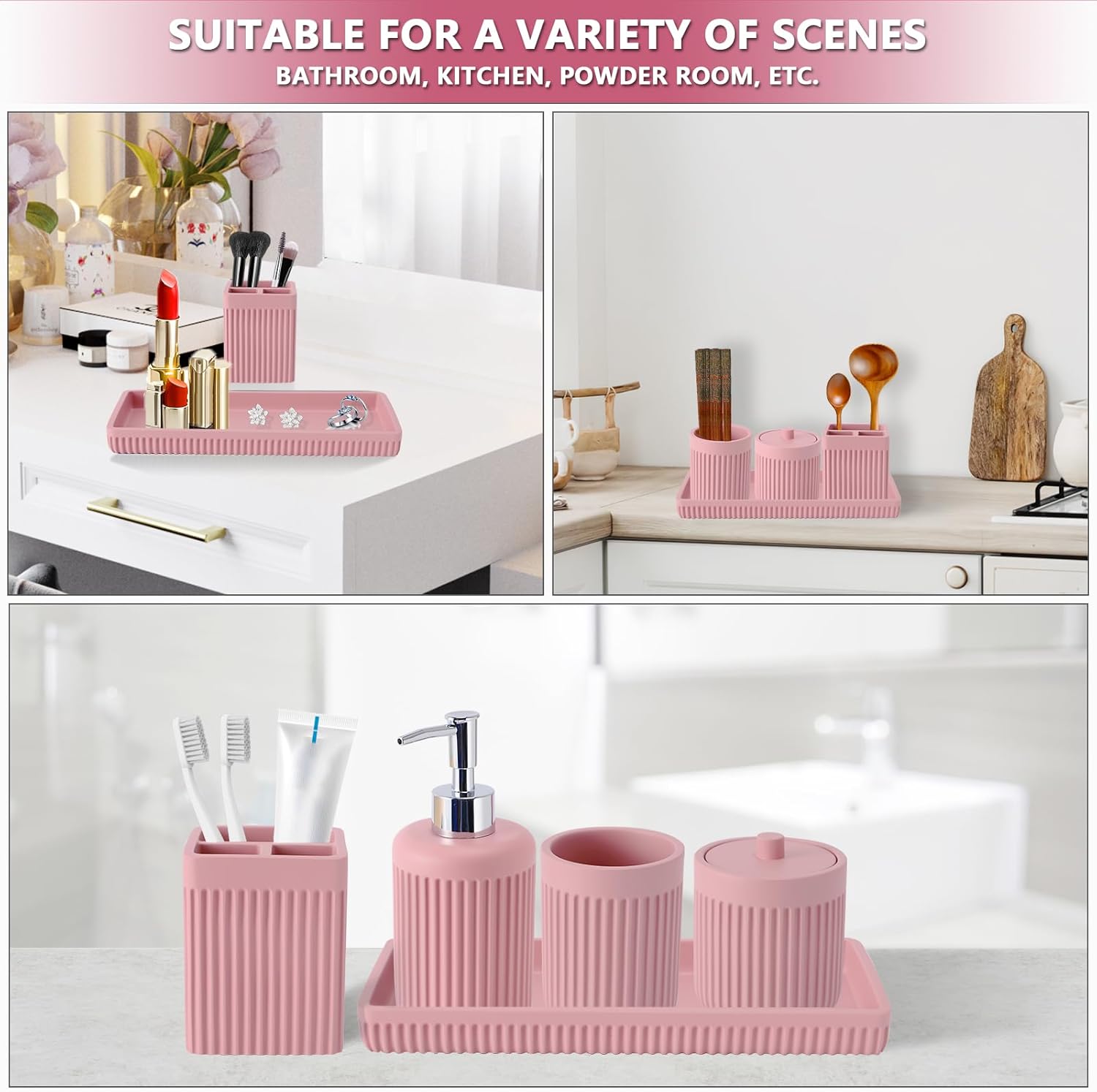 XLHOMO Resin Pink Bathroom Accessory Set 5 Pcs