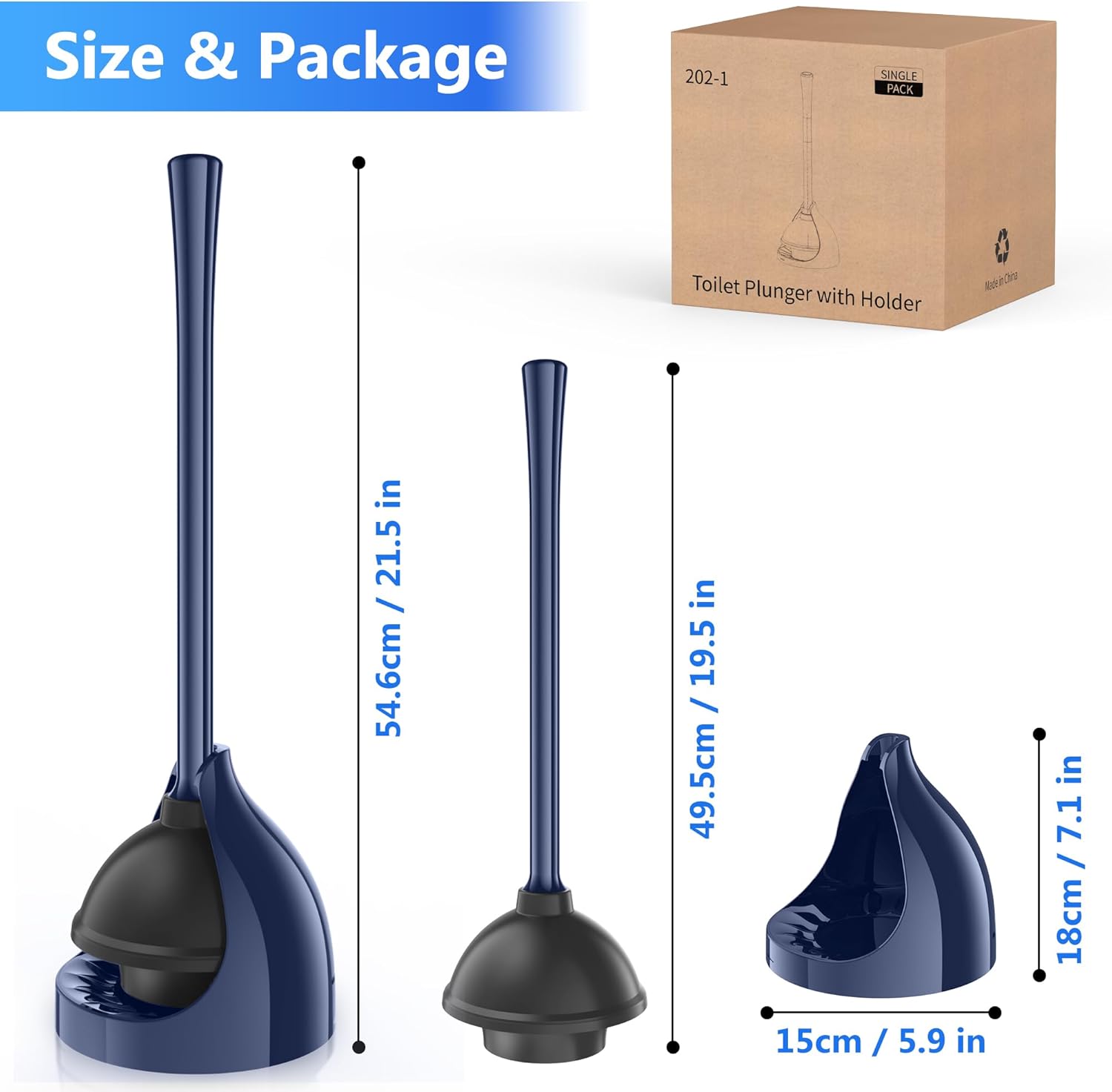 Heavy Duty Toilet Plunger with Holder - 195 Inch