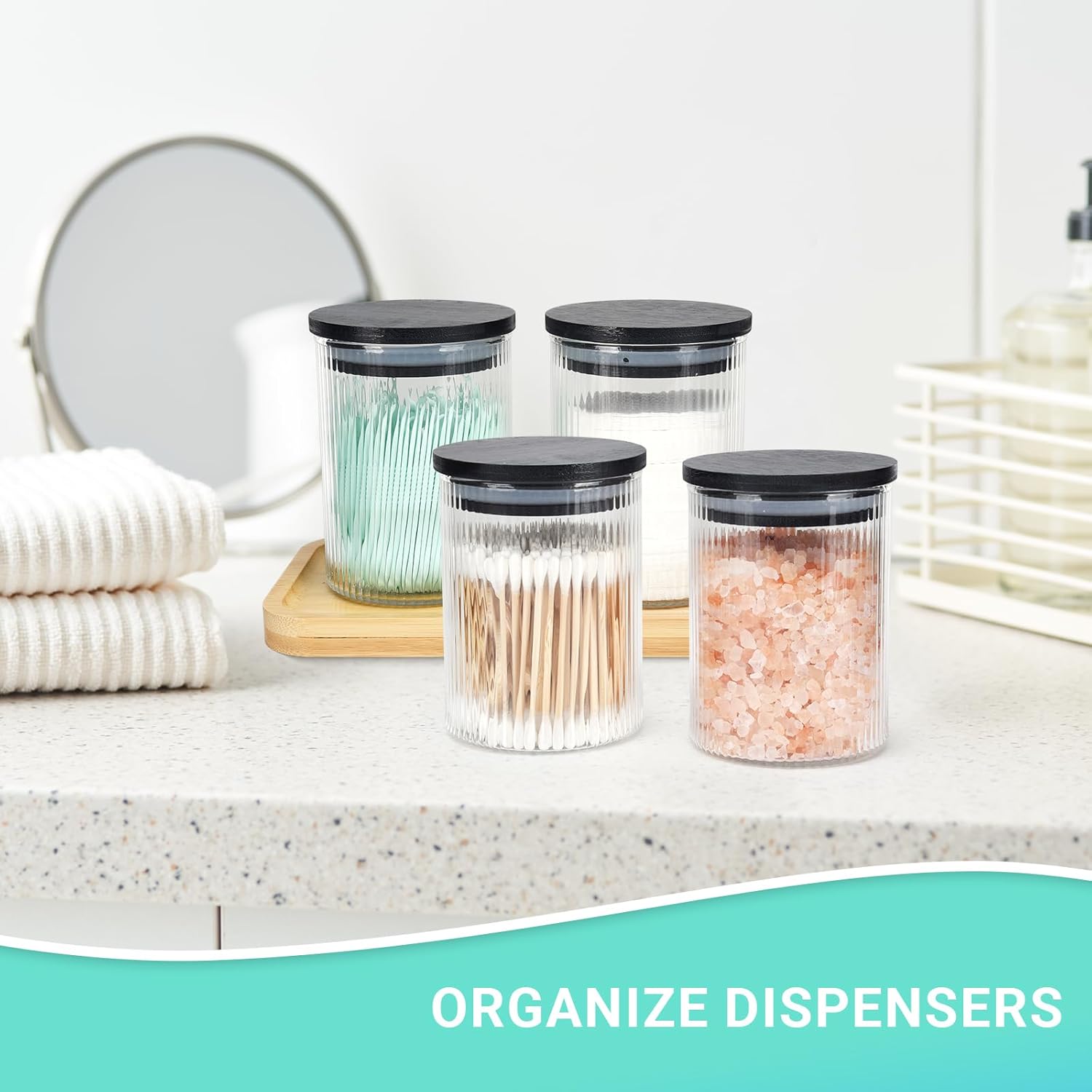 4 Pack Glass Qtip Holder Dispenser Set - Apothecary Style