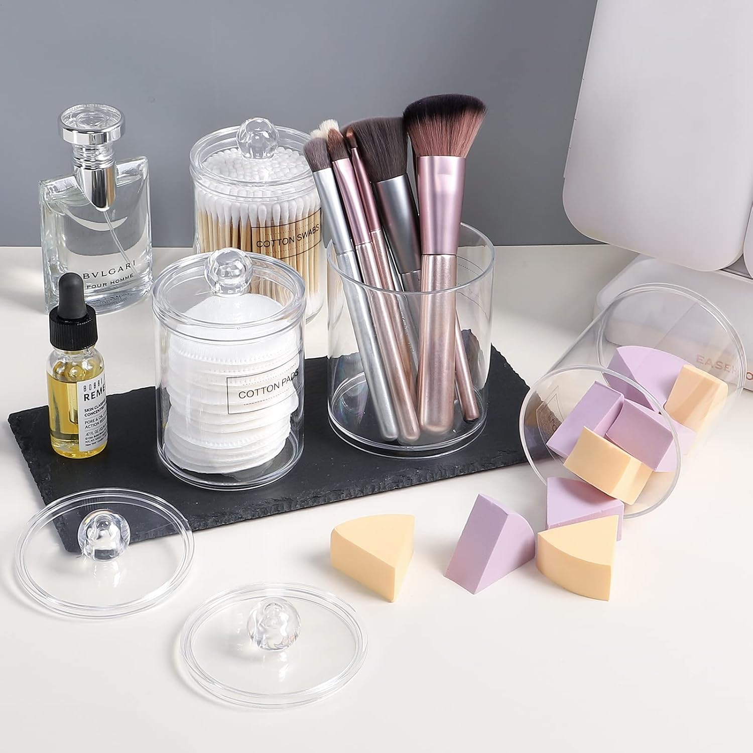 MEFAN Qtip Holder Dispenser 4 Pack Clear Plastic Jars