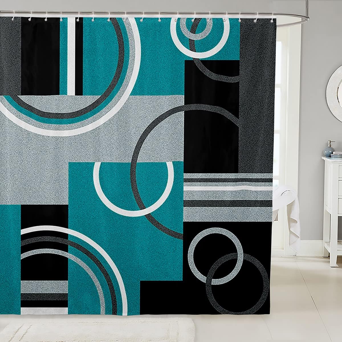 Modern Turquoise Graphic Shower Curtain 72x72