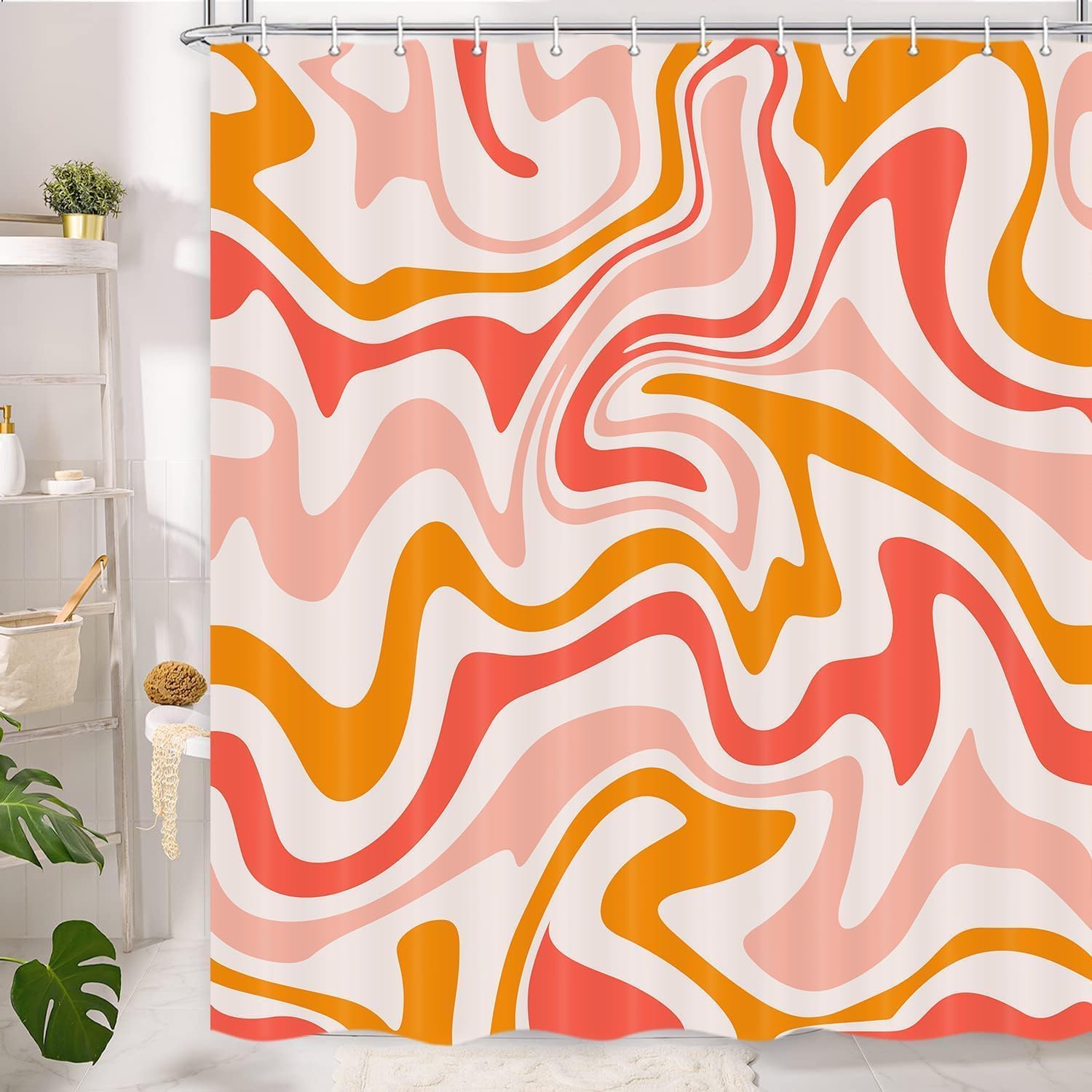 Dongbei Cute Orange Shower Curtain with Hooks 60x70in
