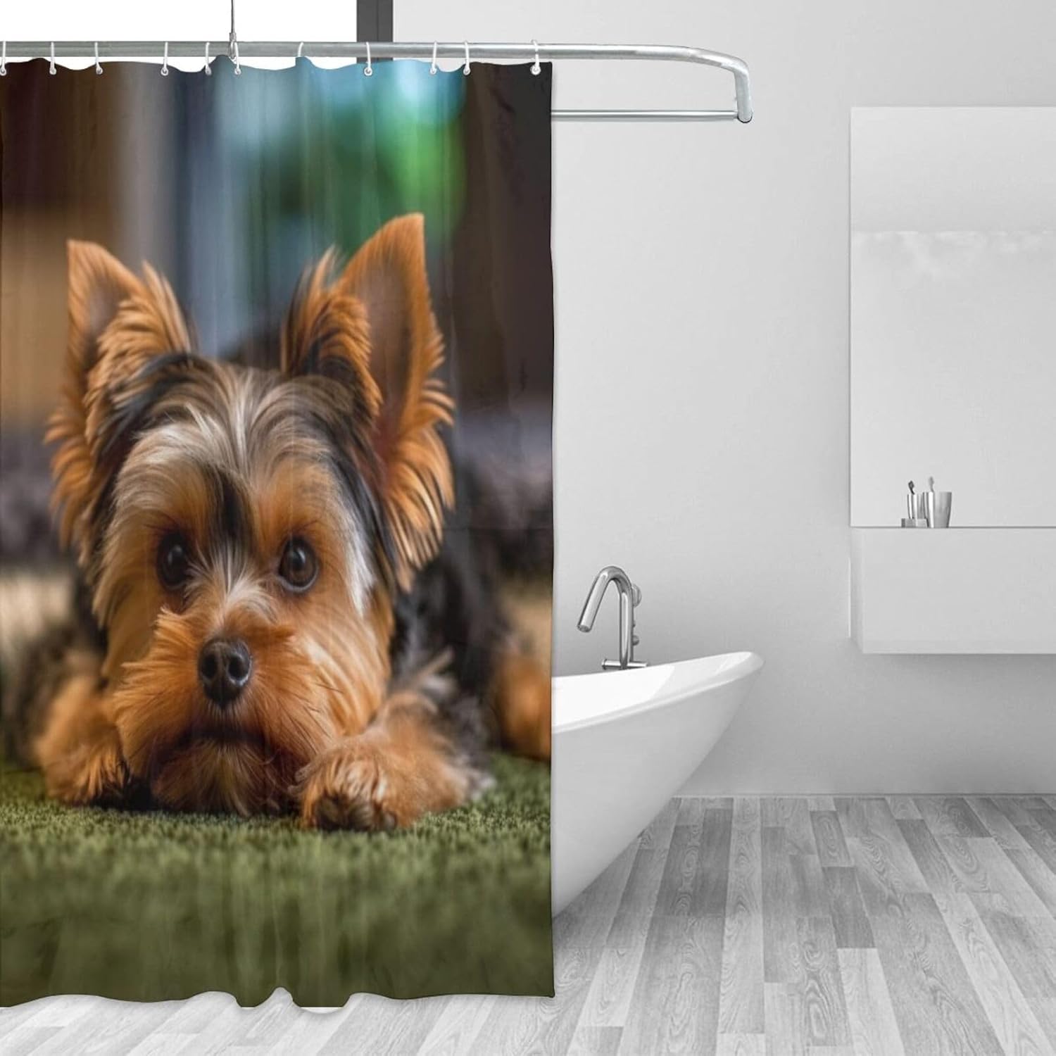 Brown Black Dog Shower Curtain Set with 12 Hooks 72x72in