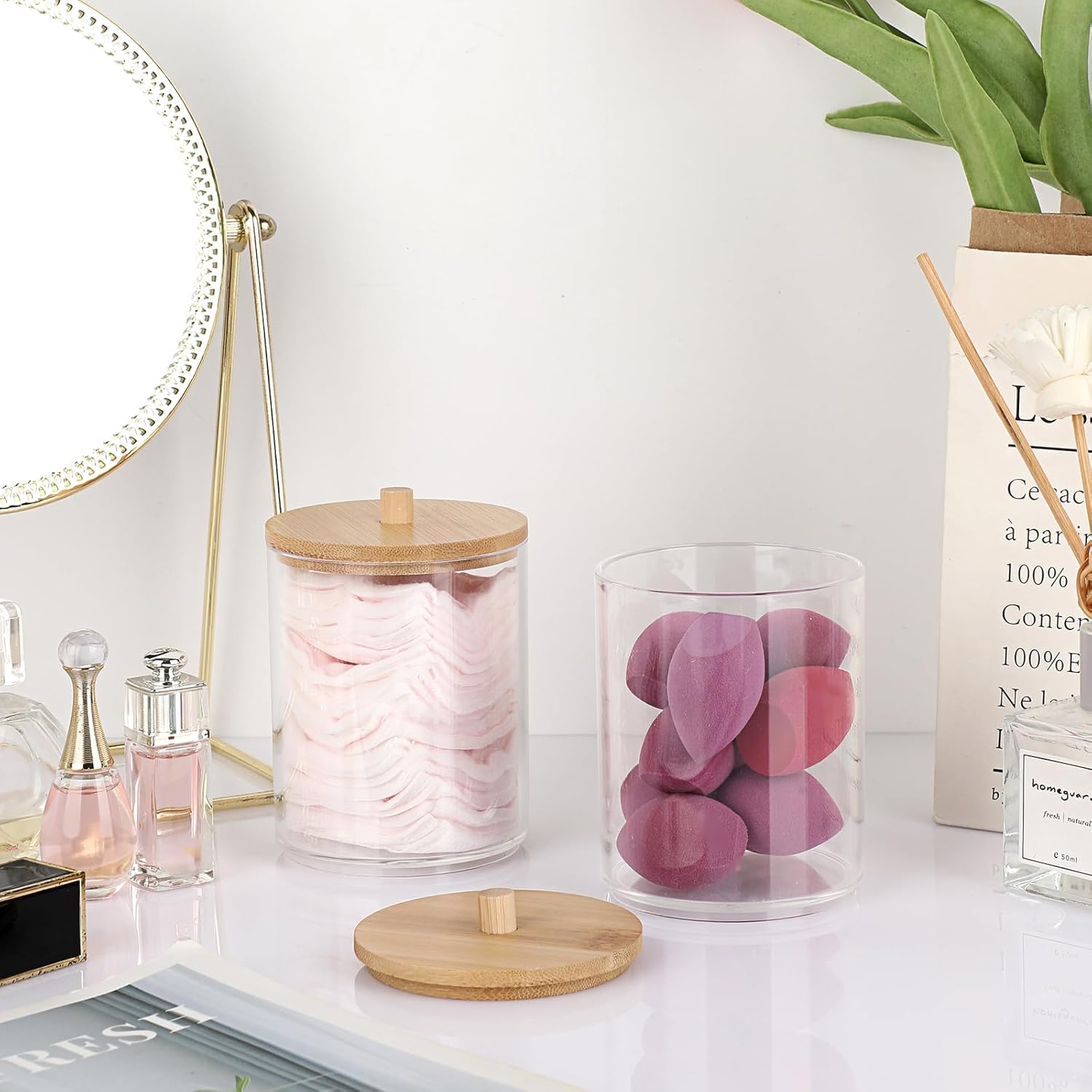 Hipiwe 2-Pack Acrylic Q-Tip Holder with Lid