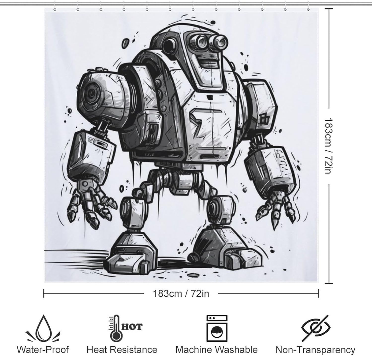 TIYAANDSY Cartoon Robot Shower Curtain Set