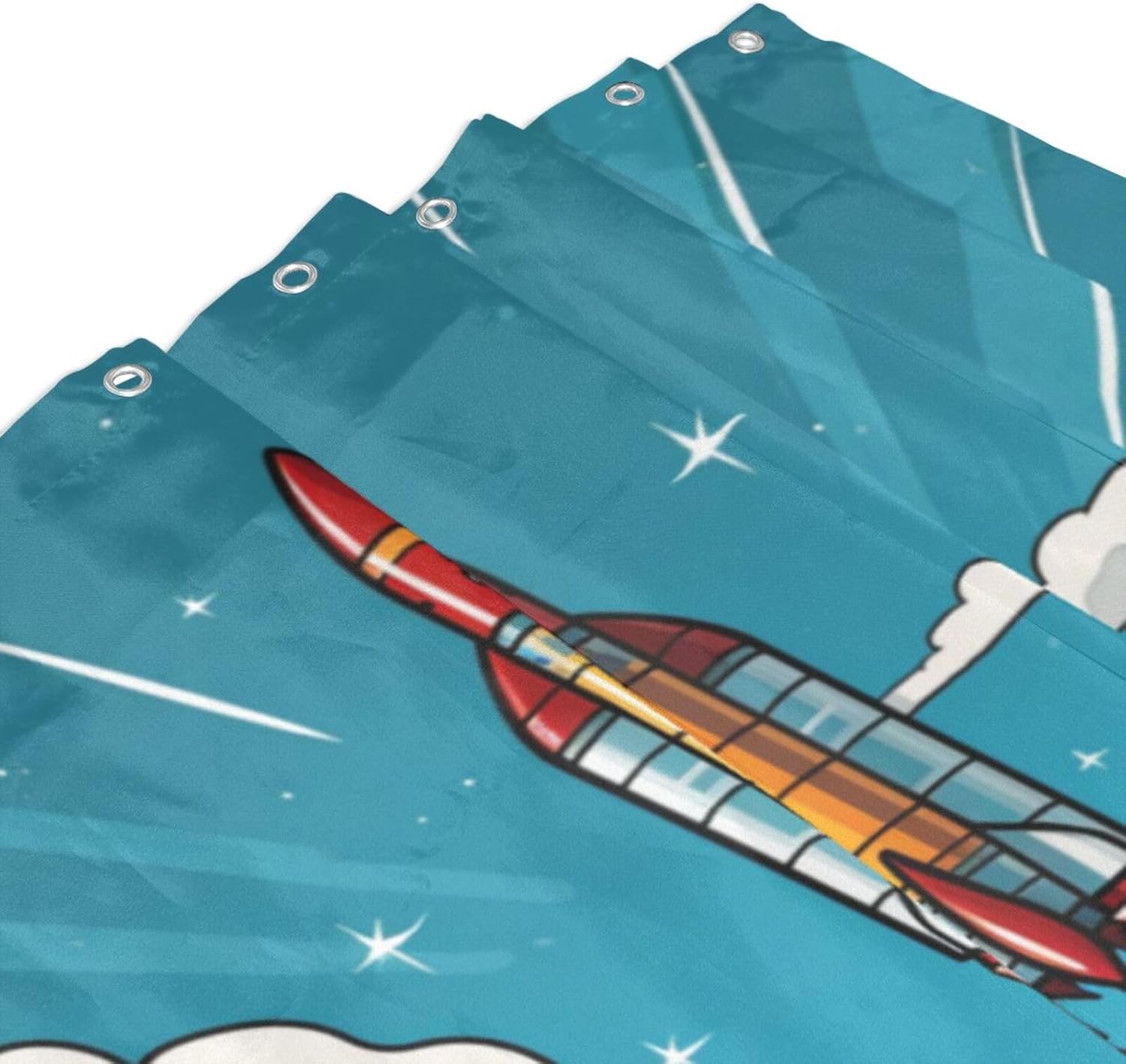 Cartoon Rocket Shower Curtain Set with 12 Hooks 72x72in 1